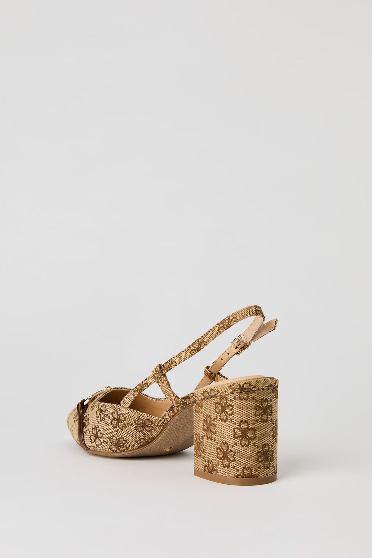 Alt View 4. Metal Buckle Pointed Toe Block Heeled Slingback - Brown