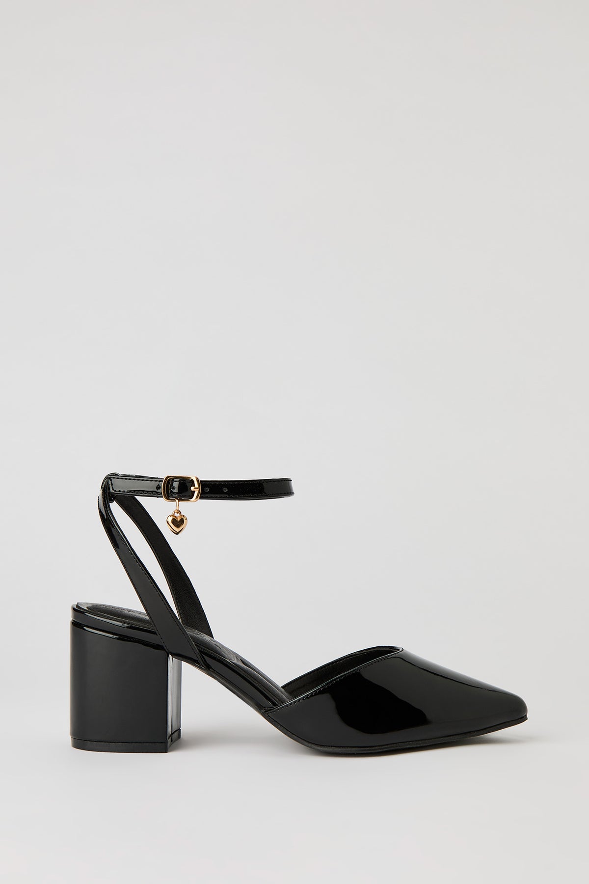 Pointed Toe Ankle Band Block Heeled Sandal - Black