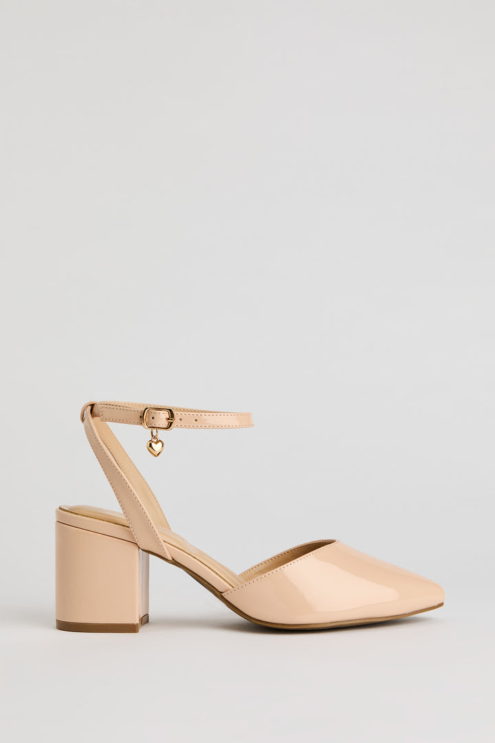 Pointed Toe Ankle Band Block Heeled Sandal