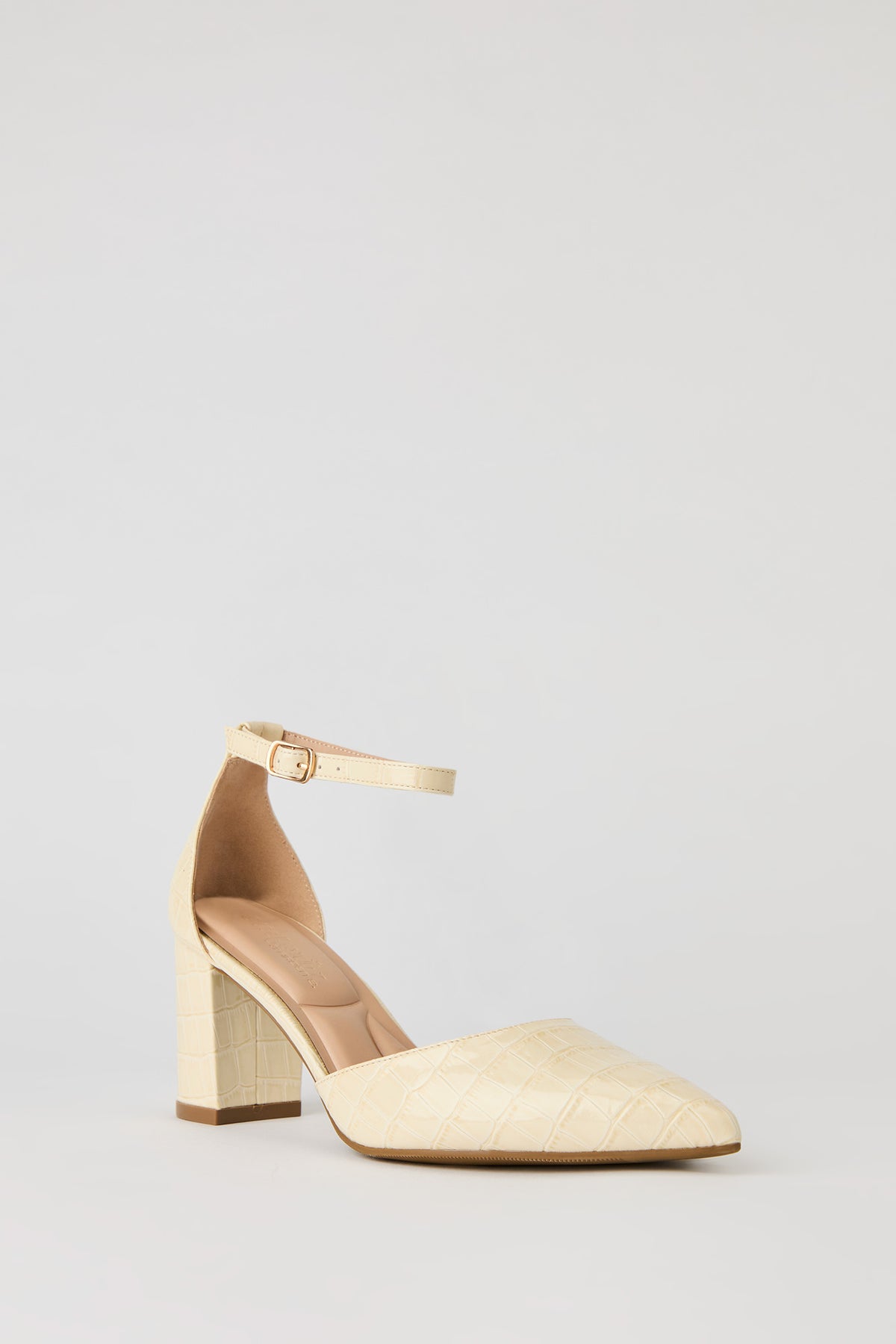 Alt View 2. Faux Crocodile Pointed Toe Block Heeled Sandal - Black