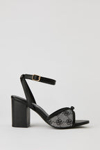 Bow Ankle Band Block Heeled Sandal