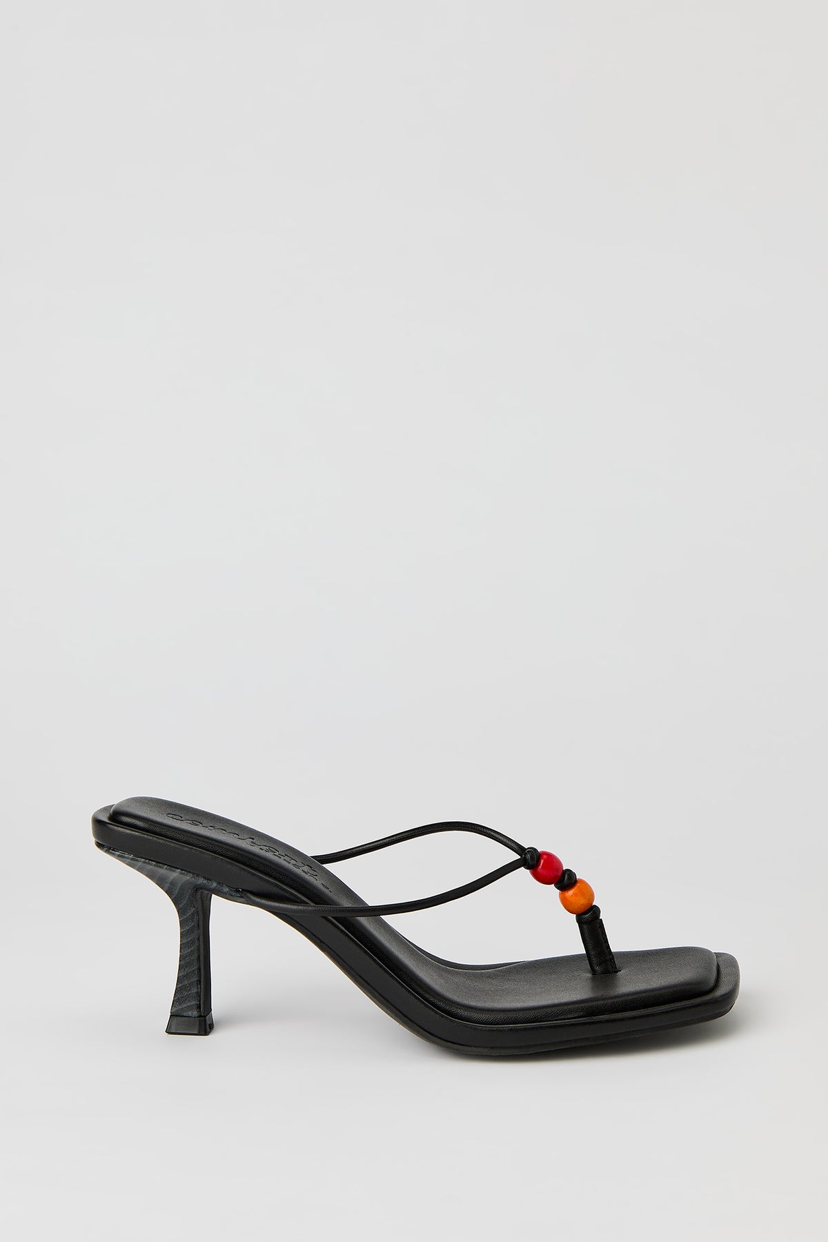 Beaded Thong Stiletto Heeled Sandal - Black