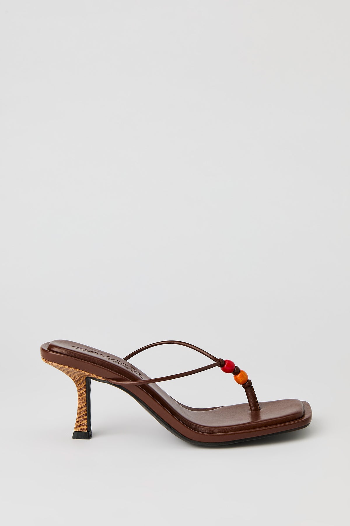 Beaded Thong Stiletto Heeled Sandal - Brown