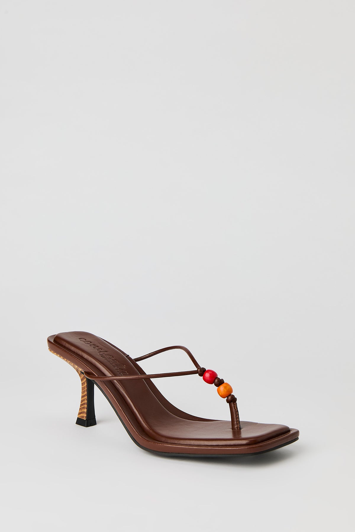 Alt View 2. Beaded Thong Stiletto Heeled Sandal - Brown