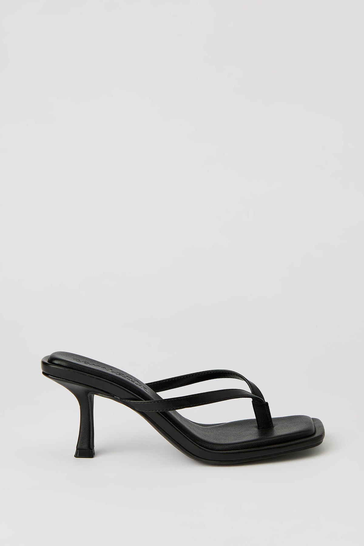 Square Toe Kitten Heeled Thong Sandal - Black