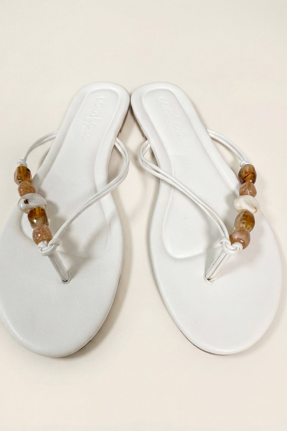 Alt View 2. Beaded Thong Flip Flops - White