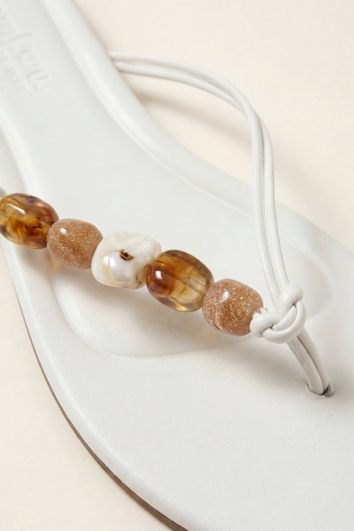 Alt View 3. Beaded Thong Flip Flops - White