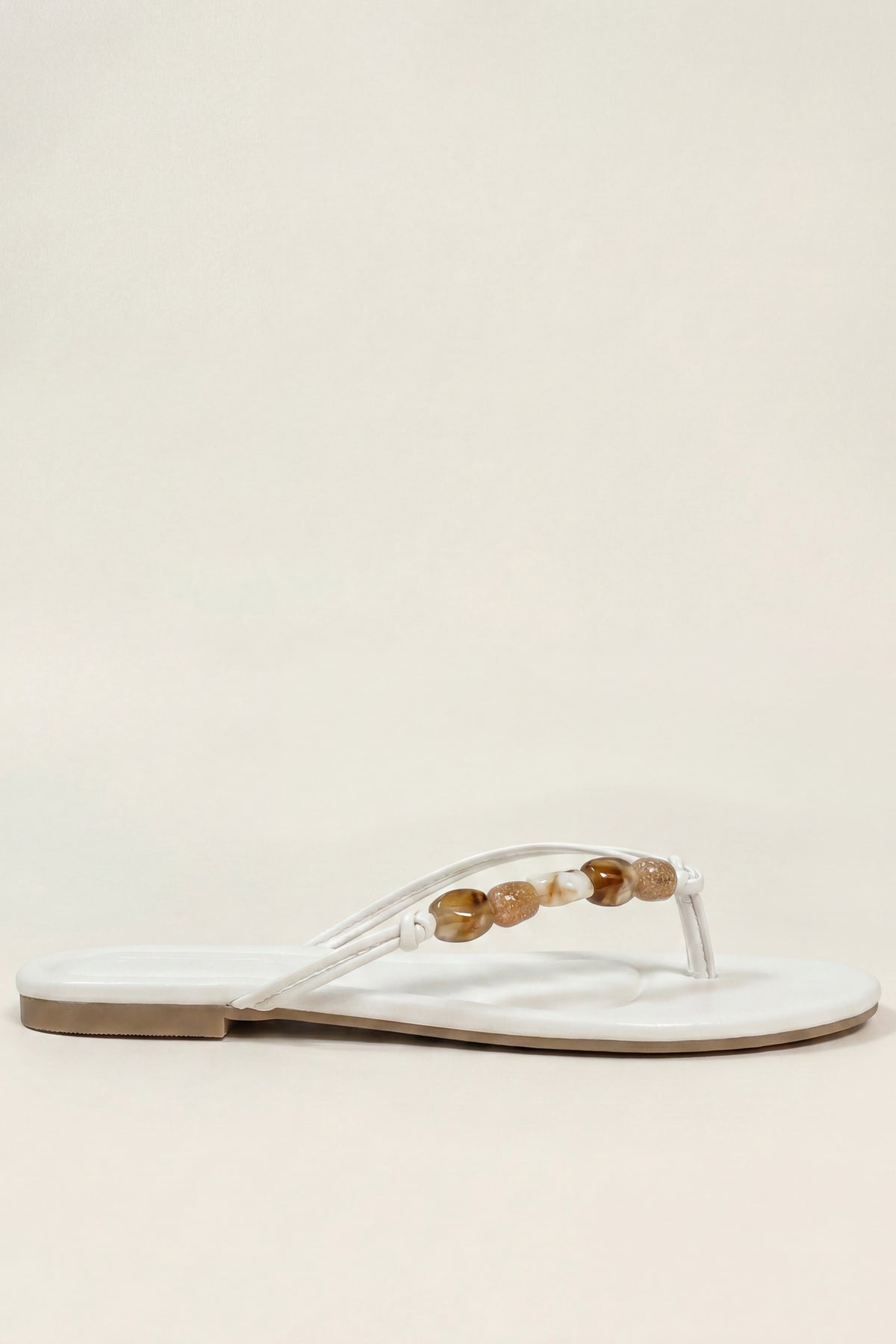 Beaded Thong Flip Flops - White