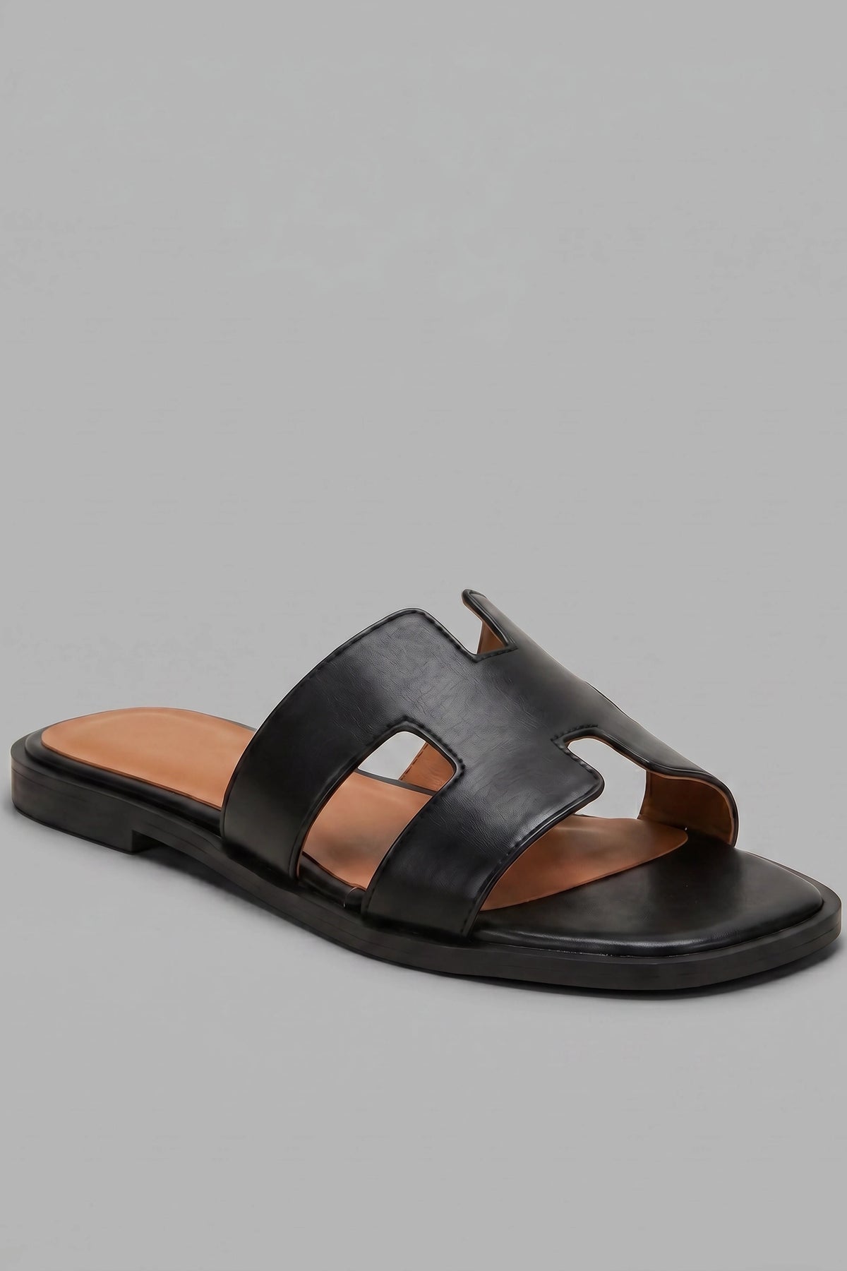 Faux Leather H Band Sandal - Black