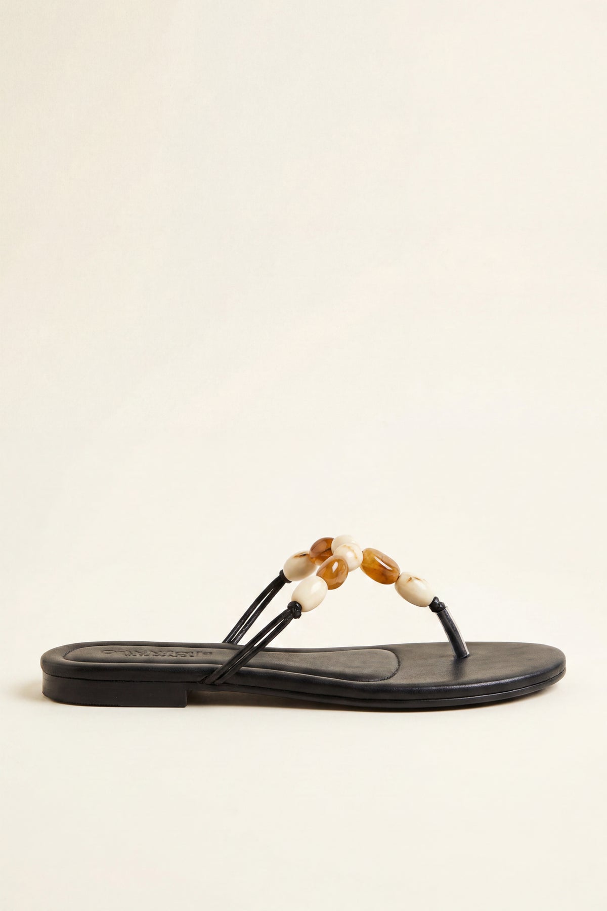 Beaded Thong Sandals - Black