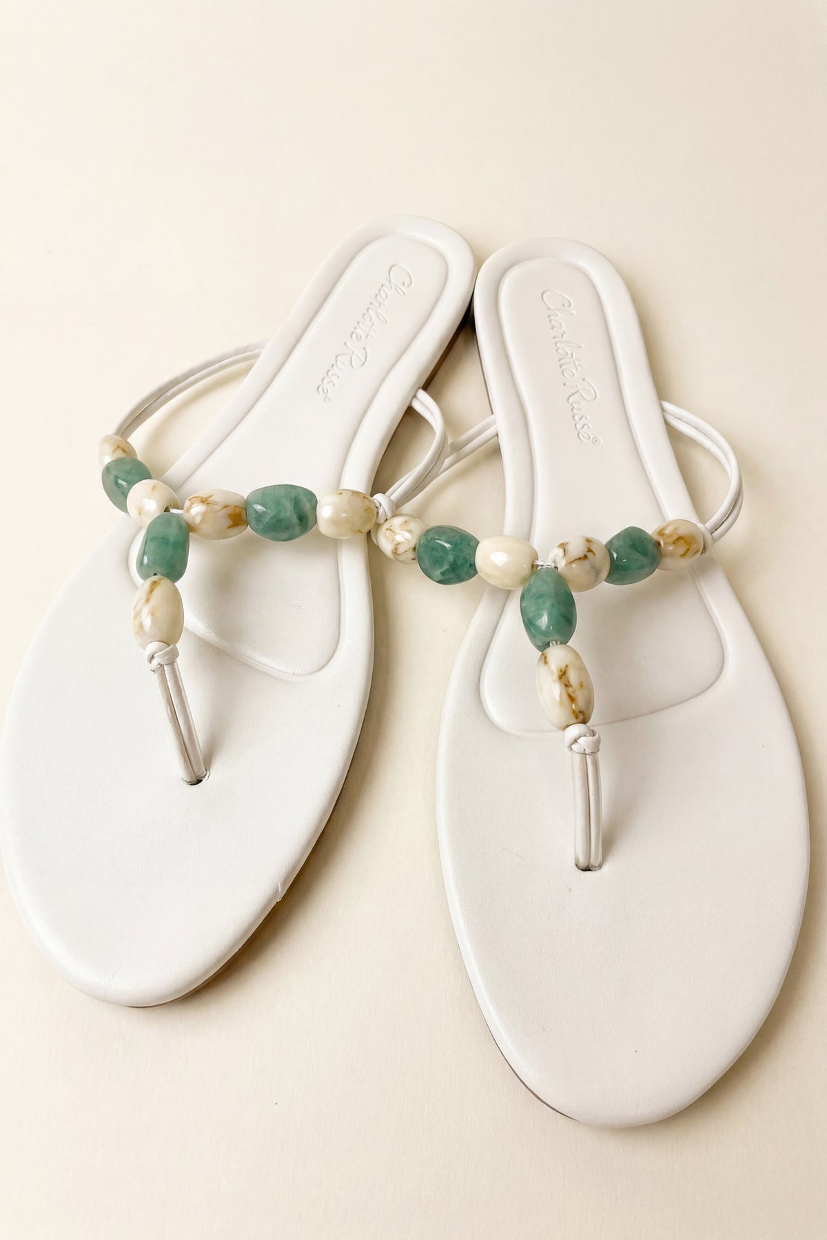 Alt View 2. Beaded Thong Sandals - White