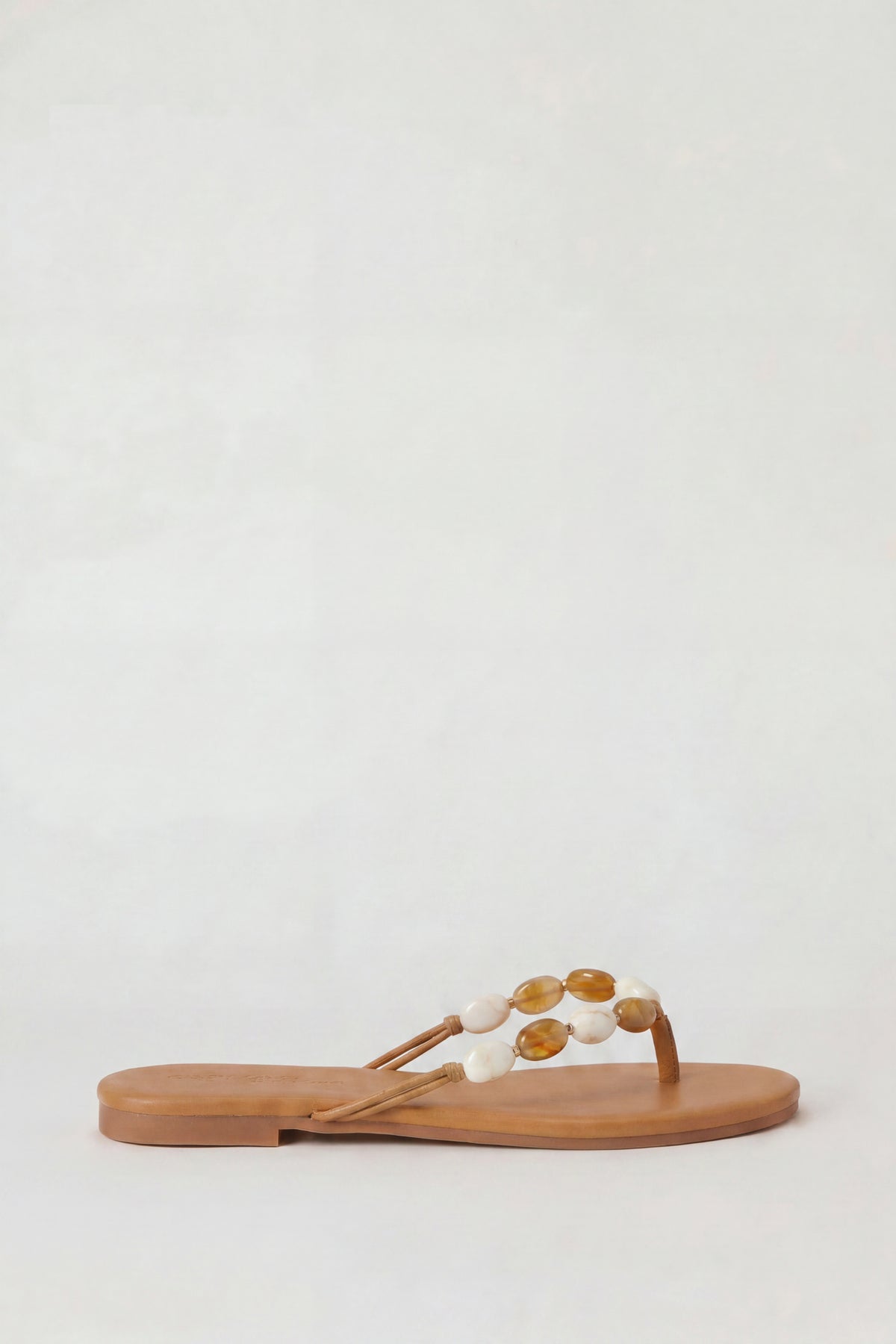 Beaded Thong Sandals - Tan