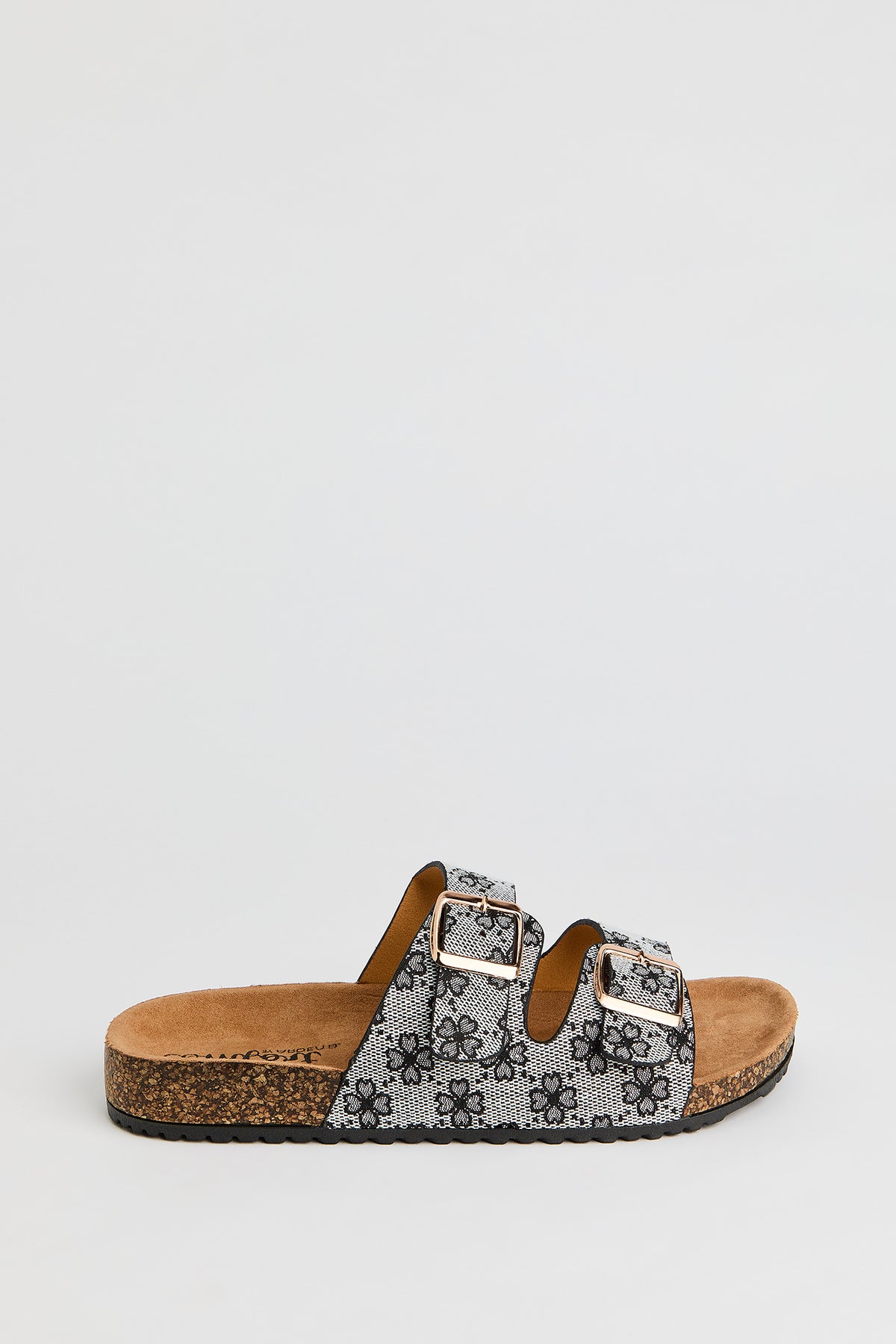 Buckle Cork Slide Sandal - Black