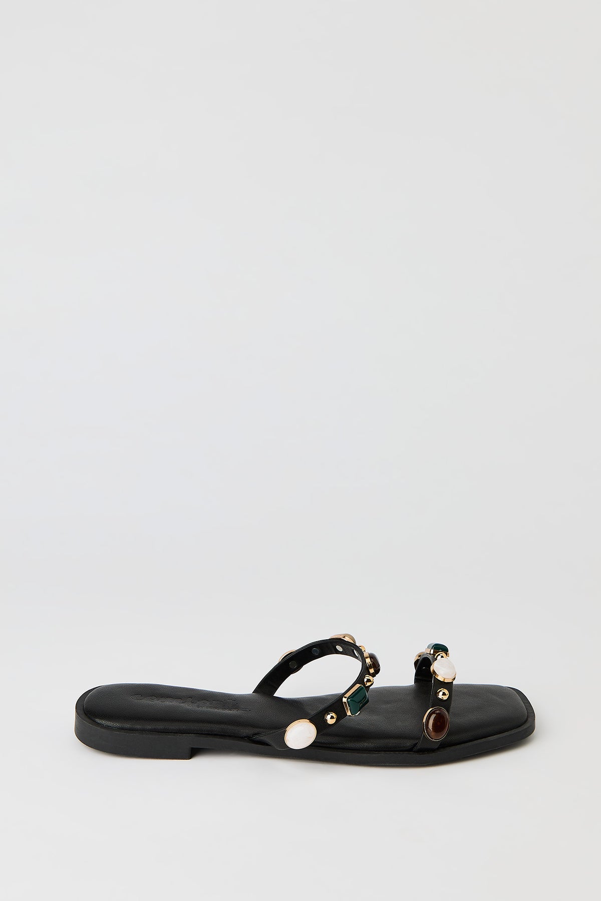 Band Sandal with Gems - Black
