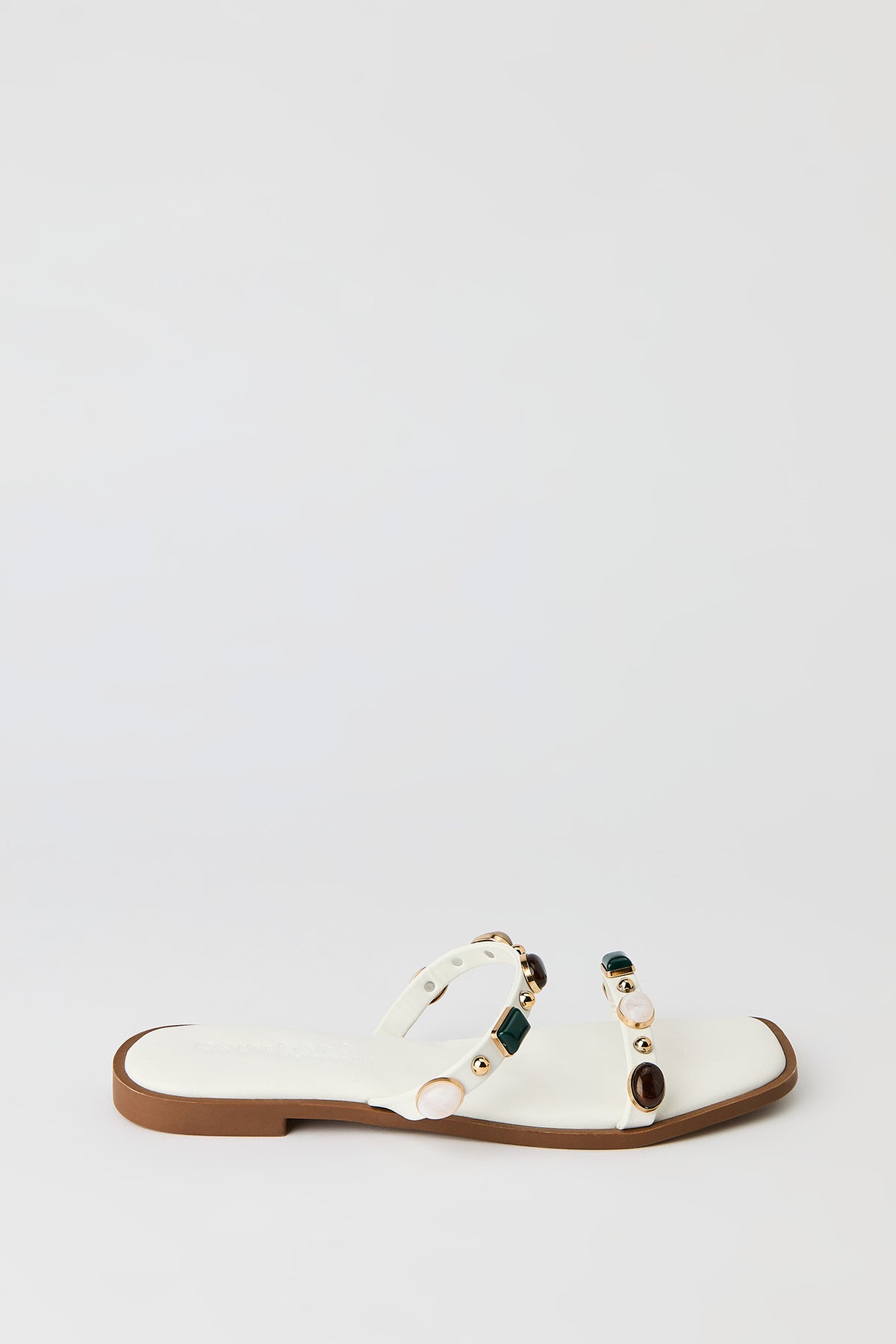 Band Sandal with Gems - White