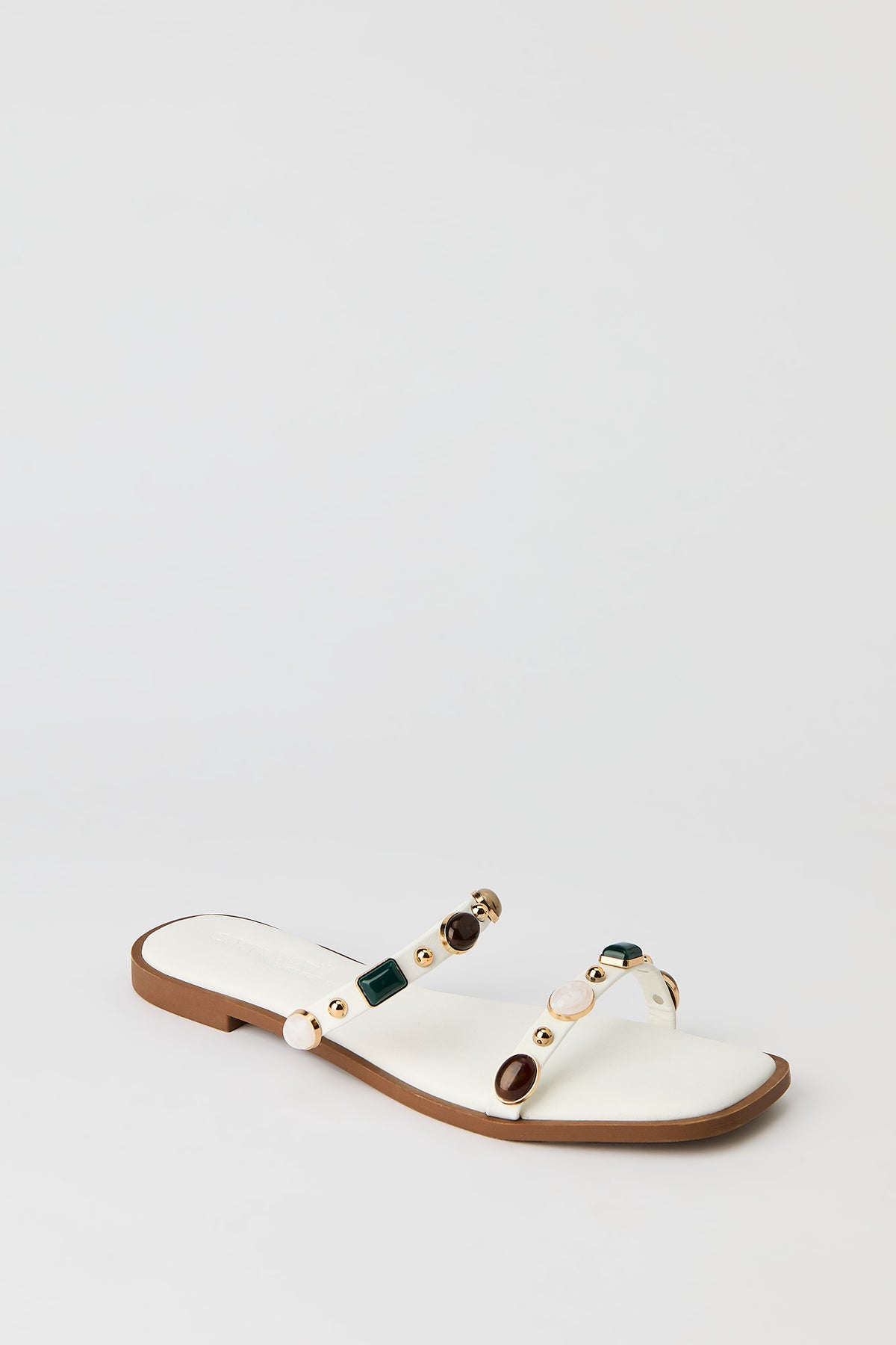 Alt View 2. Band Sandal with Gems - White