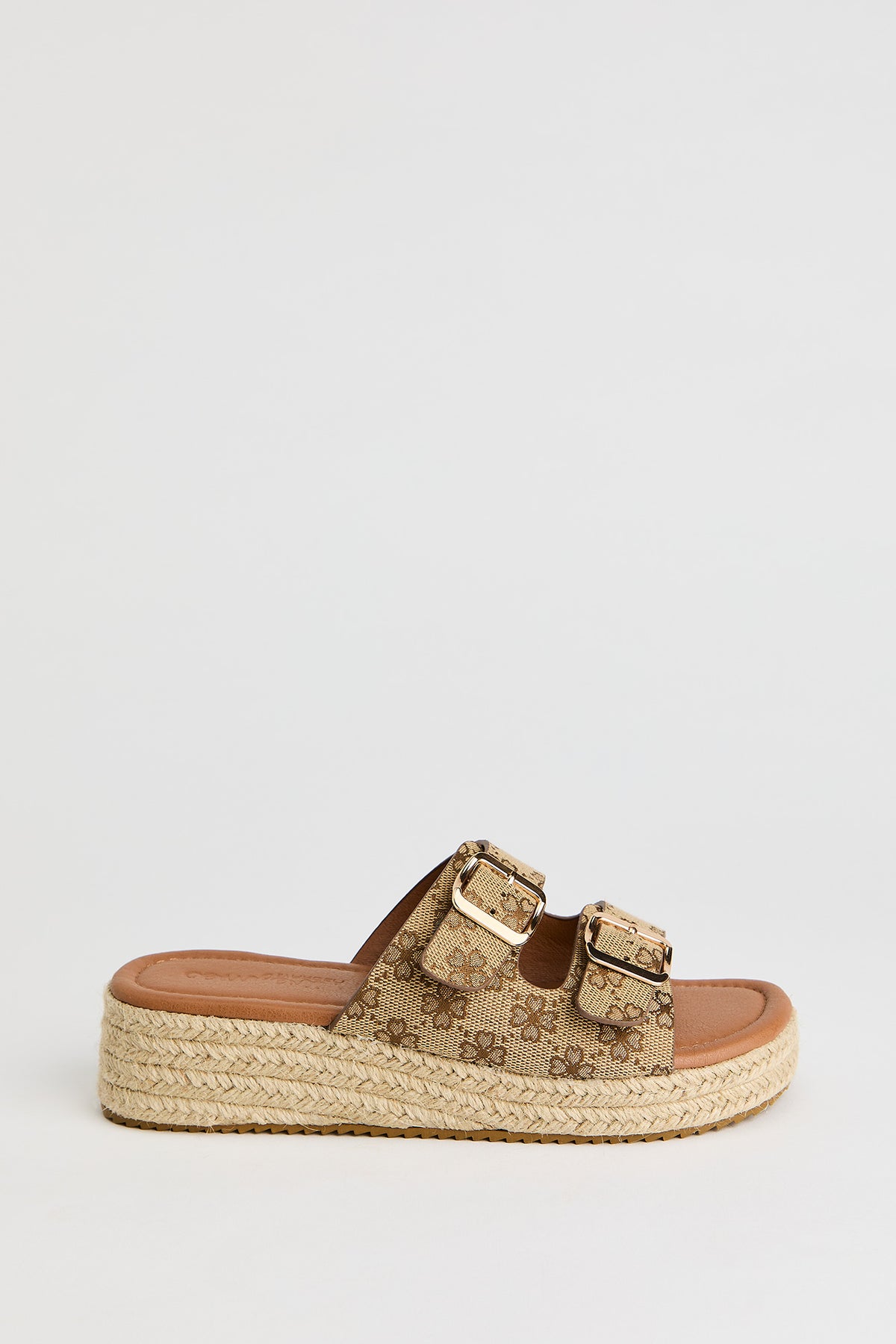 Double Buckle Espadrille Sandal - Brown