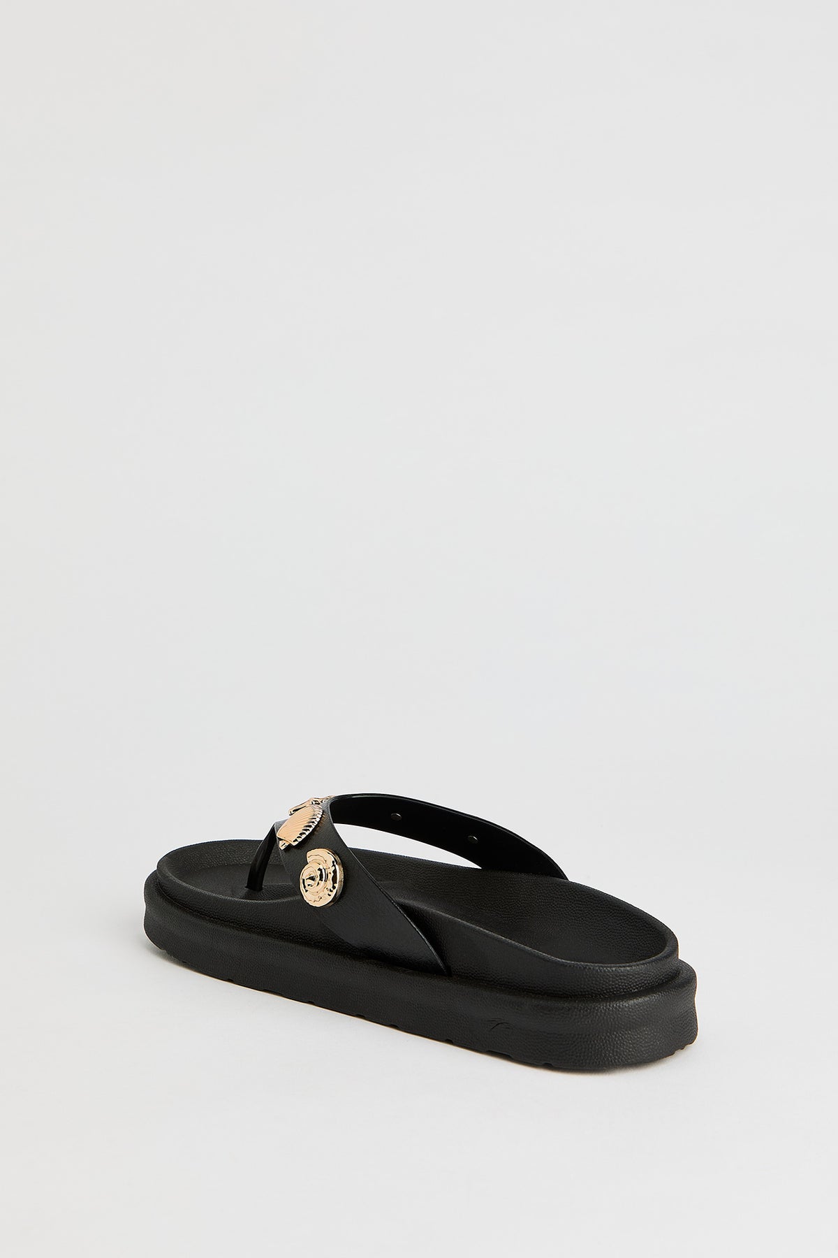 Alt View 3. Faux Leather Shell Charm Sandal - Black