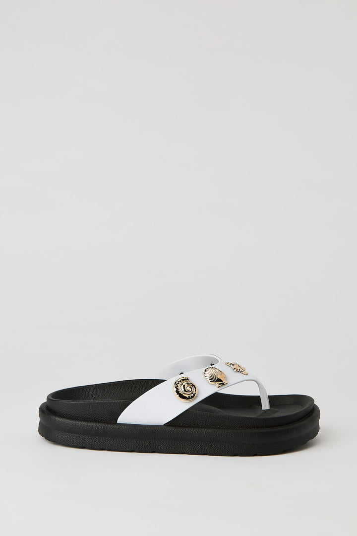 Faux Leather Shell Charm Sandal