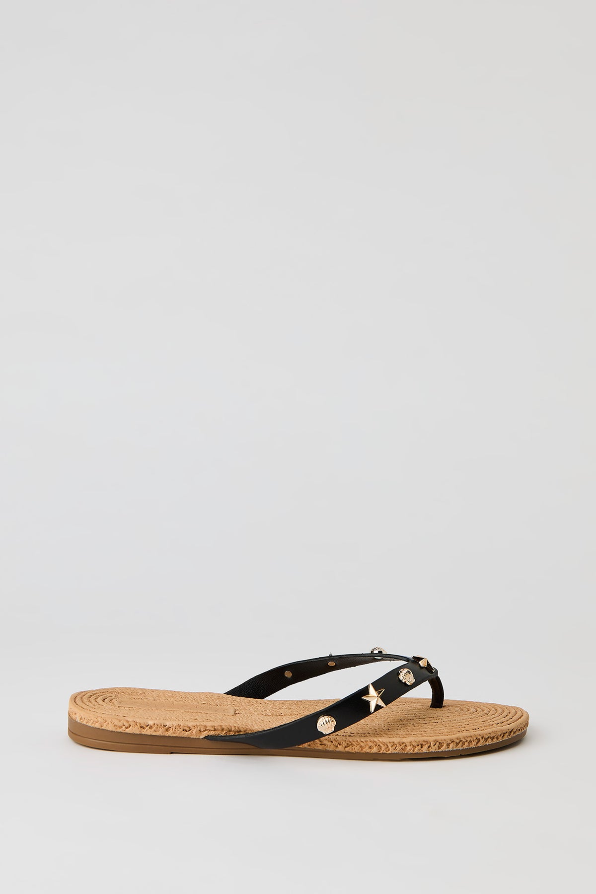 Shell Charm Thong Sandal - Black
