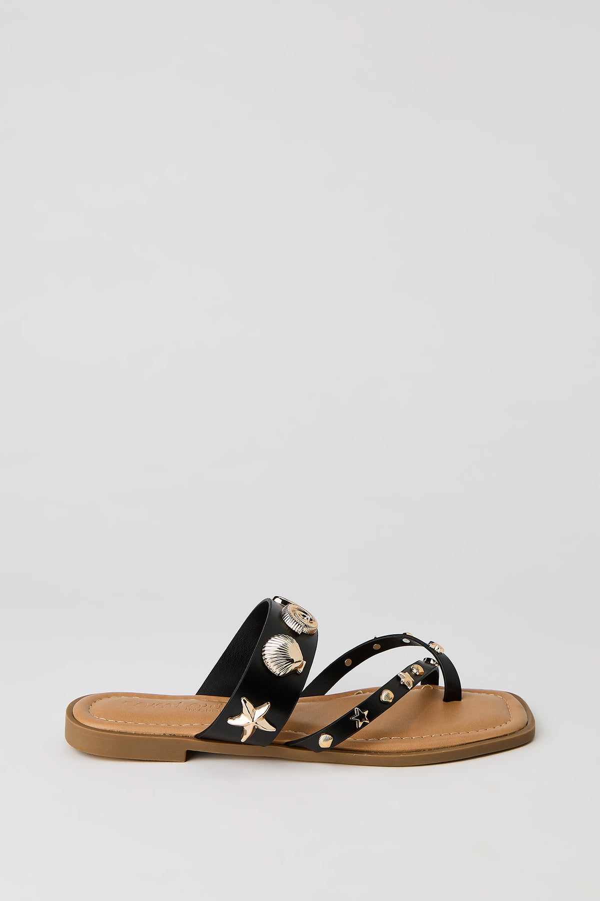 Shell Charm Toe Loop Sandal - Black