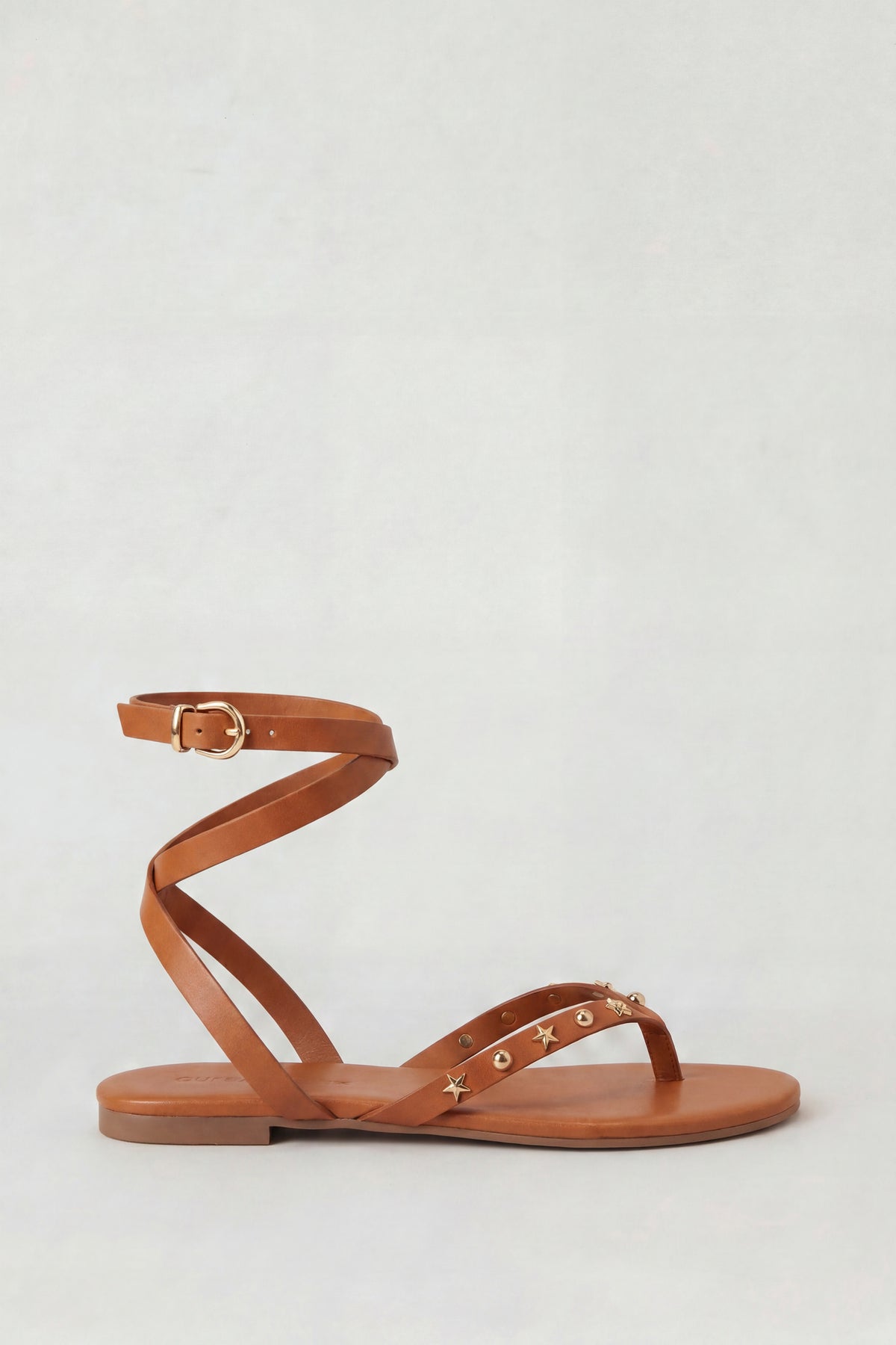 Strappy Ankle Thong Sandals - Camel