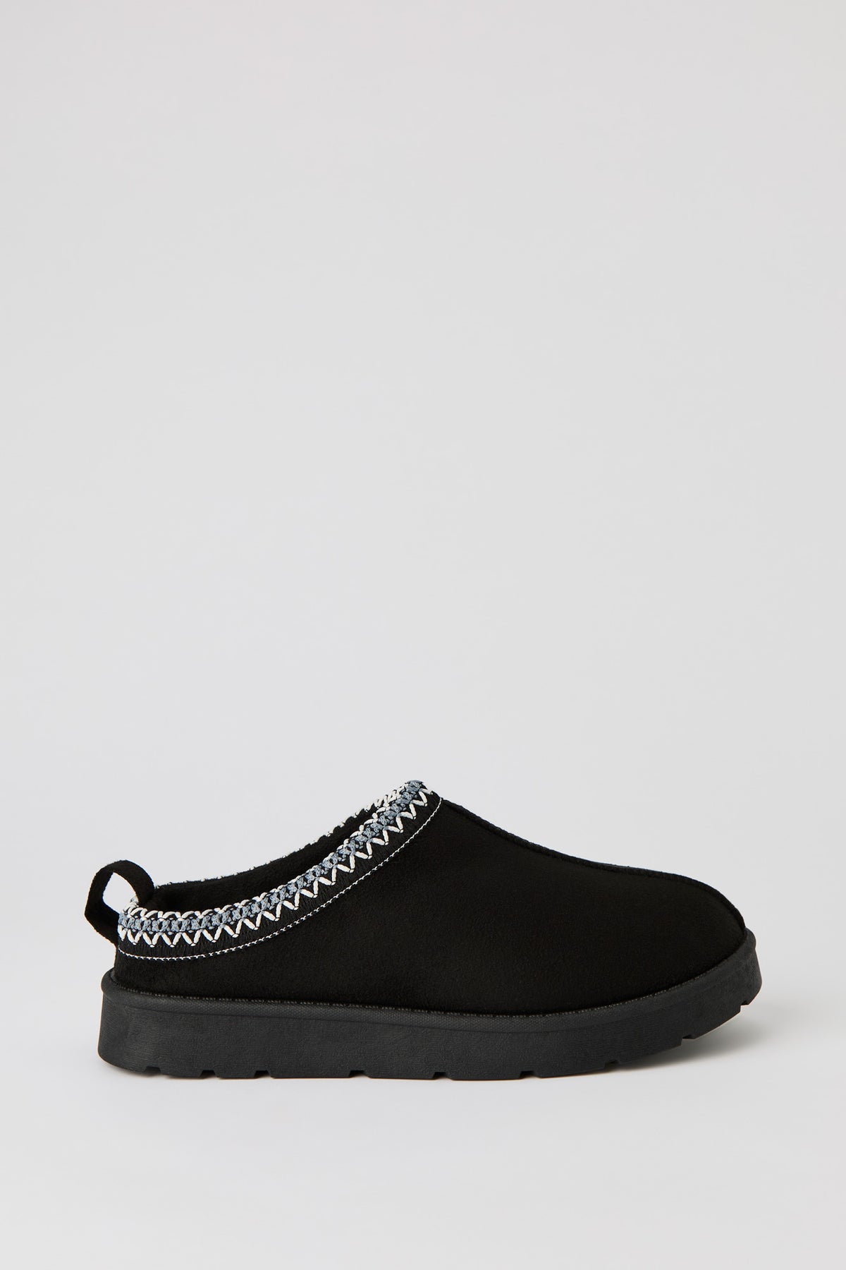Faux Suede Embroidered Slipper Booties - Black