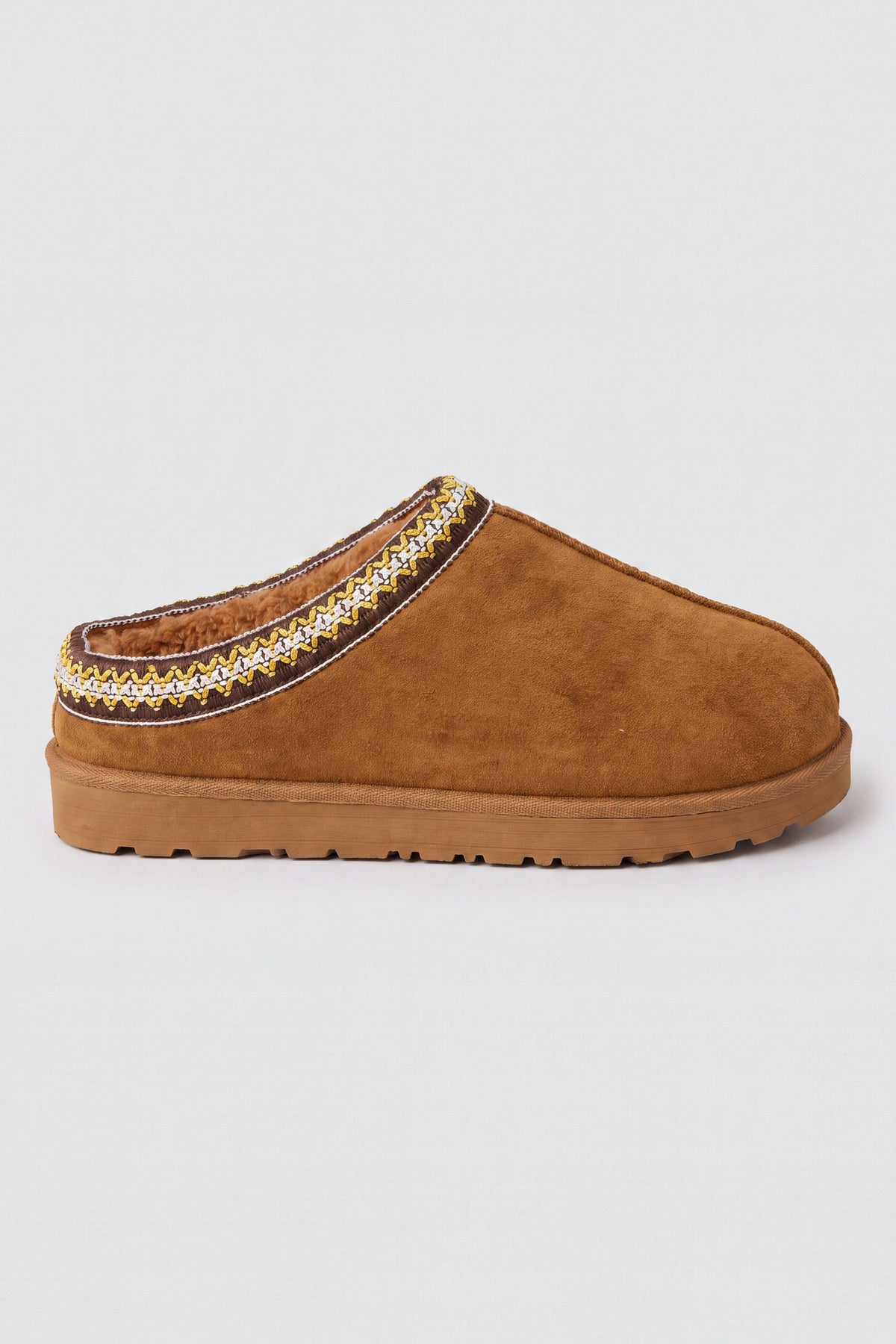 Faux Suede Embroidered Slipper Booties - Camel