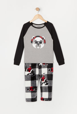 Toddler Matching the Family Plaid Plush 2 Piece Pajama Set