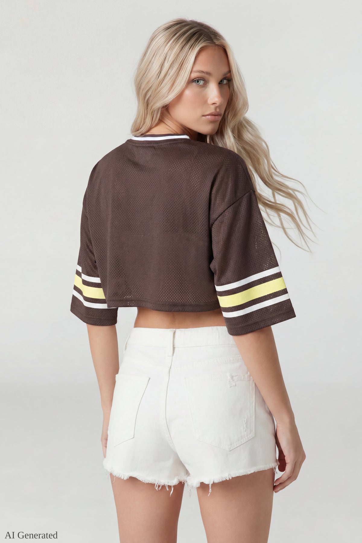 Alt View 3. Mesh Cropped Jersey - Brown