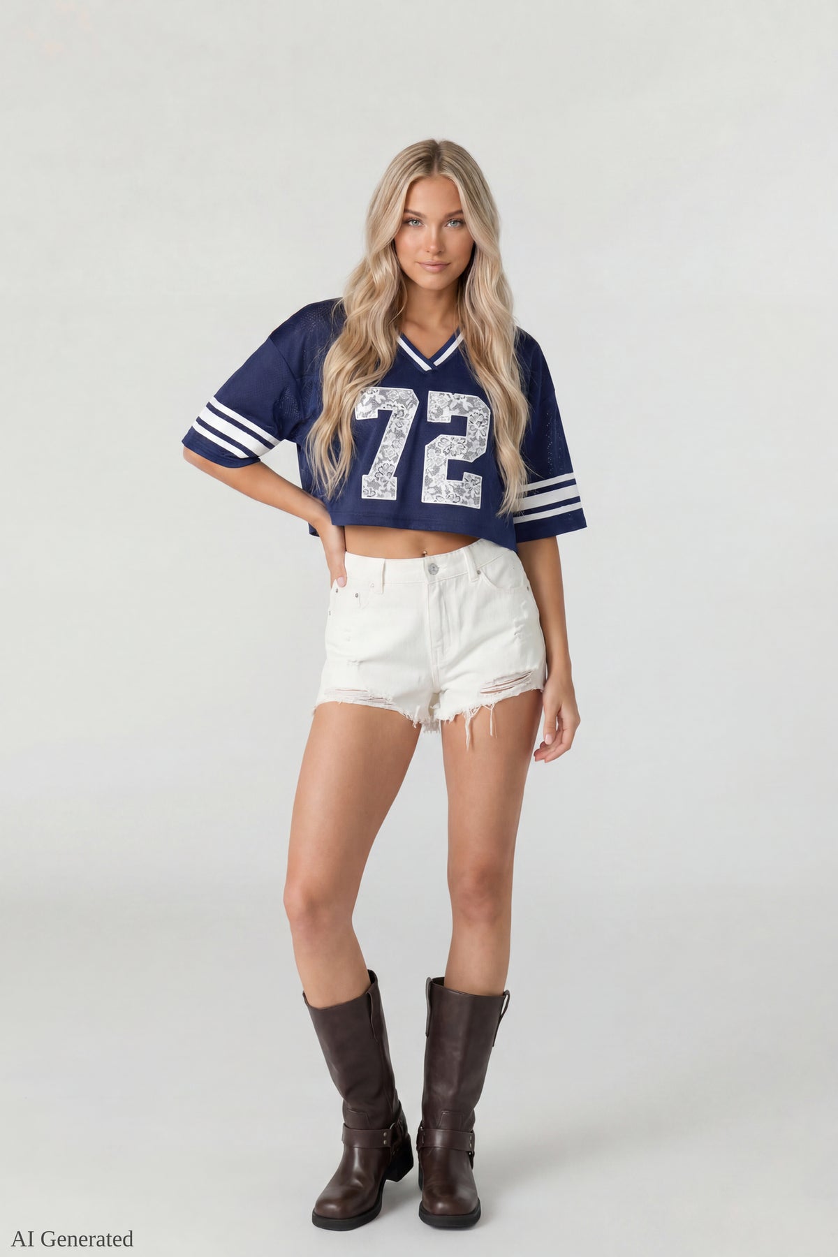 Alt View 2. Mesh Cropped Jersey - Navy