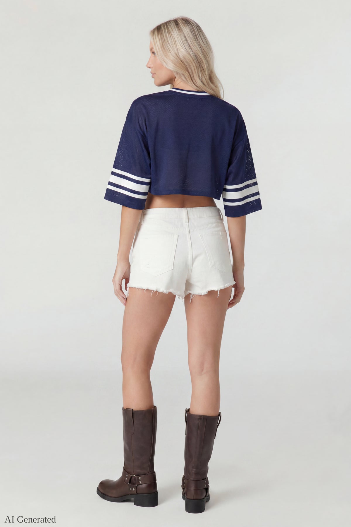 Alt View 3. Mesh Cropped Jersey - Navy