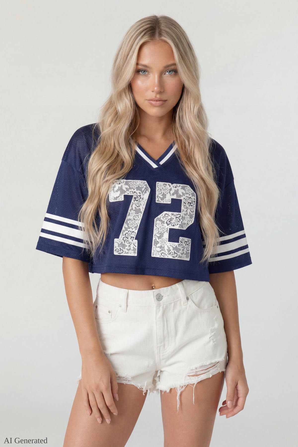 Mesh Cropped Jersey - Navy
