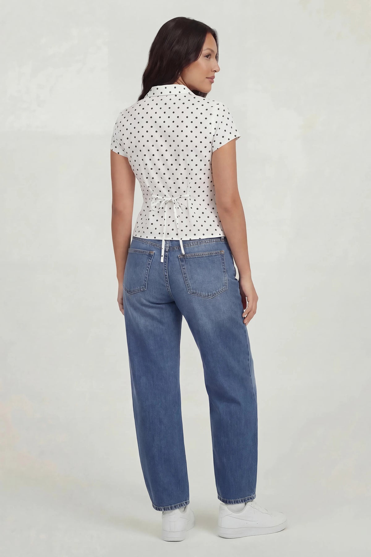 Alt View 3. Tie Back Button-Up Short Sleeve Top - White