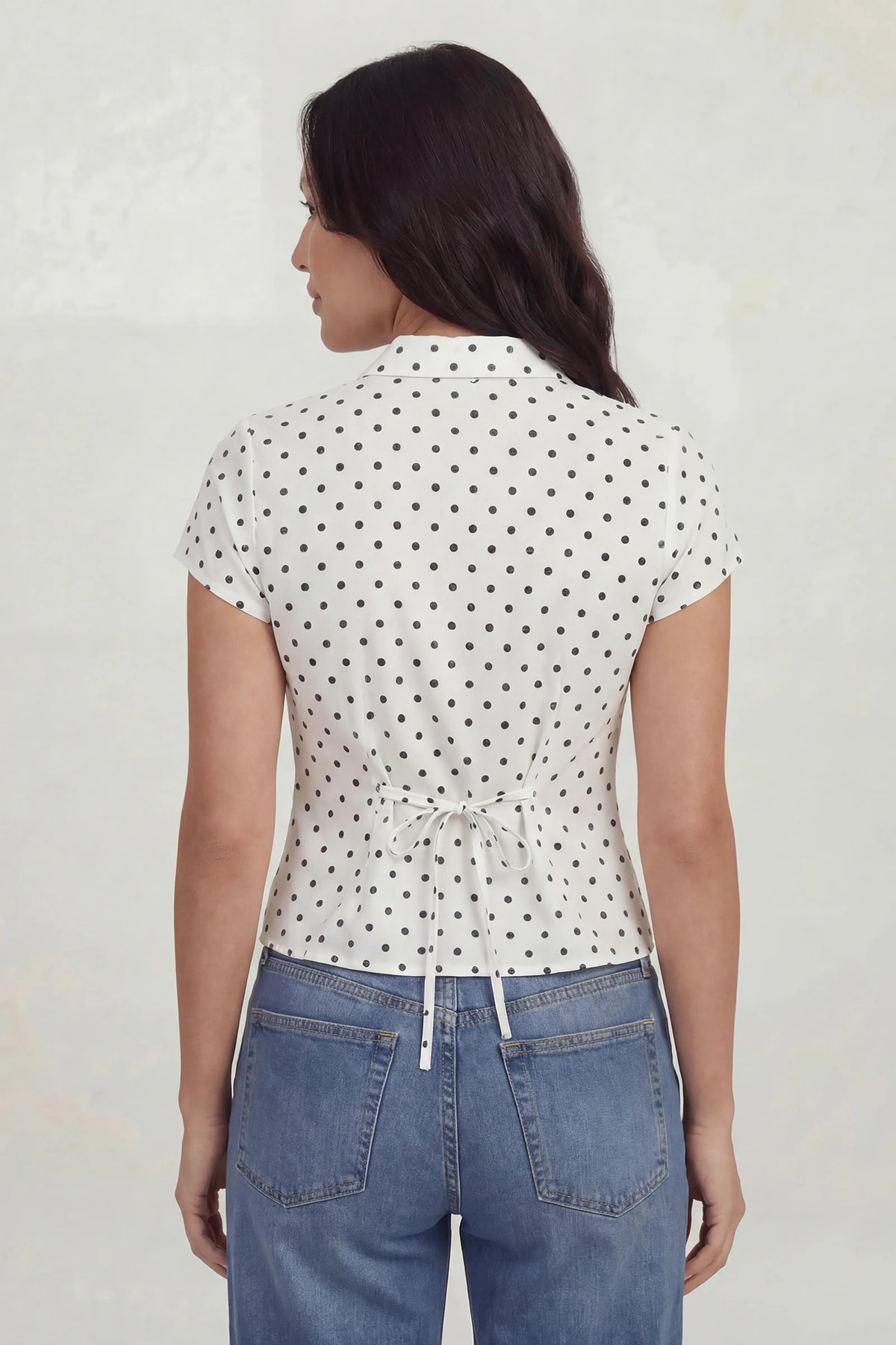 Alt View 2. Tie Back Button-Up Short Sleeve Top - White