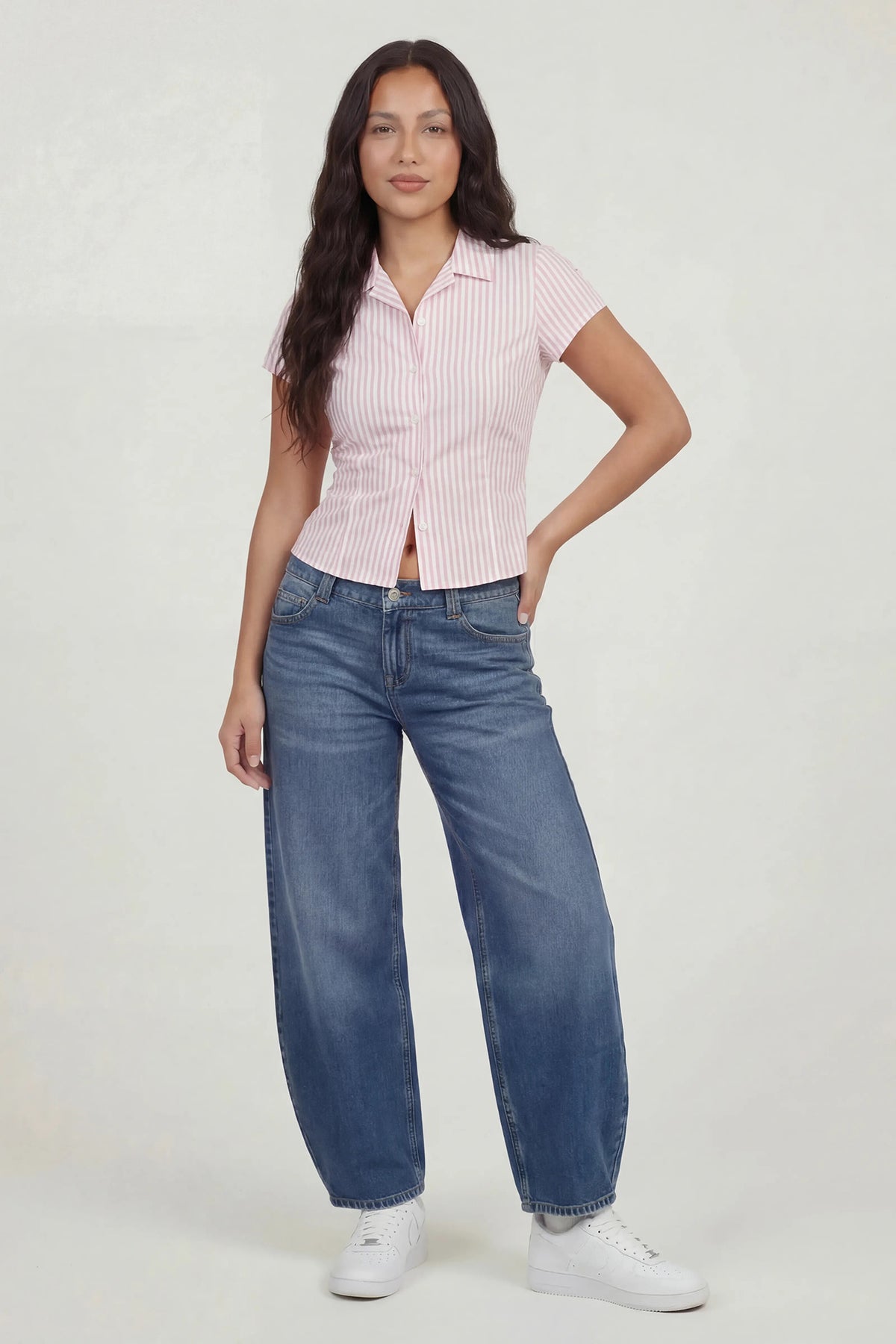 Alt View 3. Tie Back Button-Up Short Sleeve Top - Pink