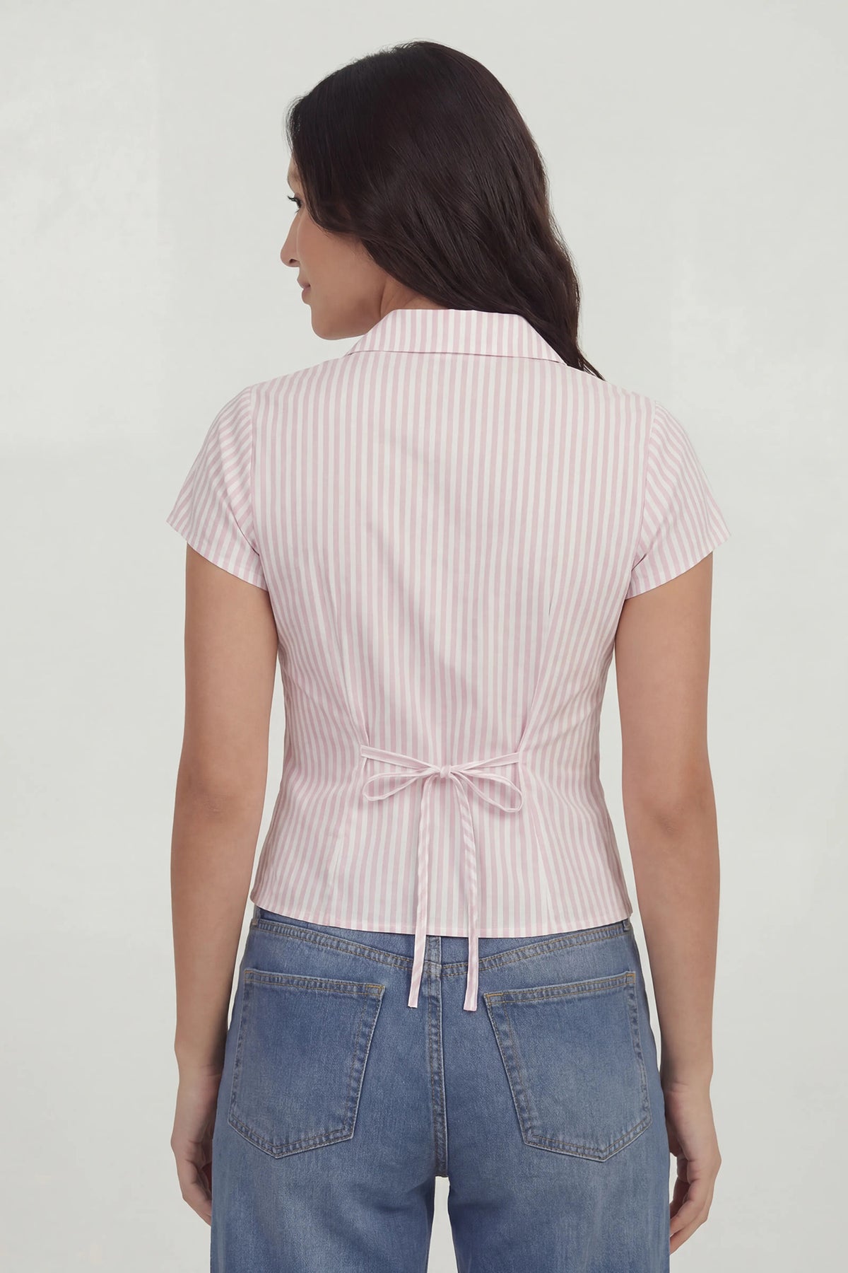 Alt View 2. Tie Back Button-Up Short Sleeve Top - Pink