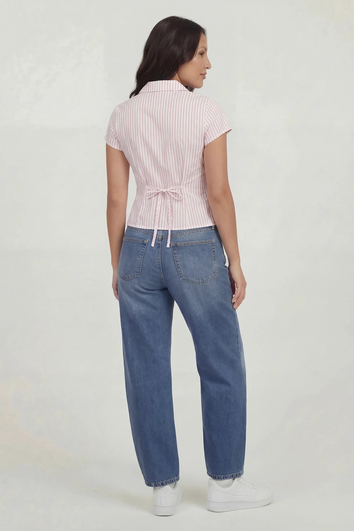 Alt View 4. Tie Back Button-Up Short Sleeve Top - Pink
