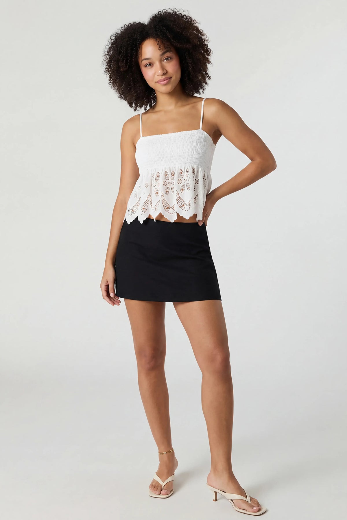 Alt View 3. Eyelet Babydoll Tank - White