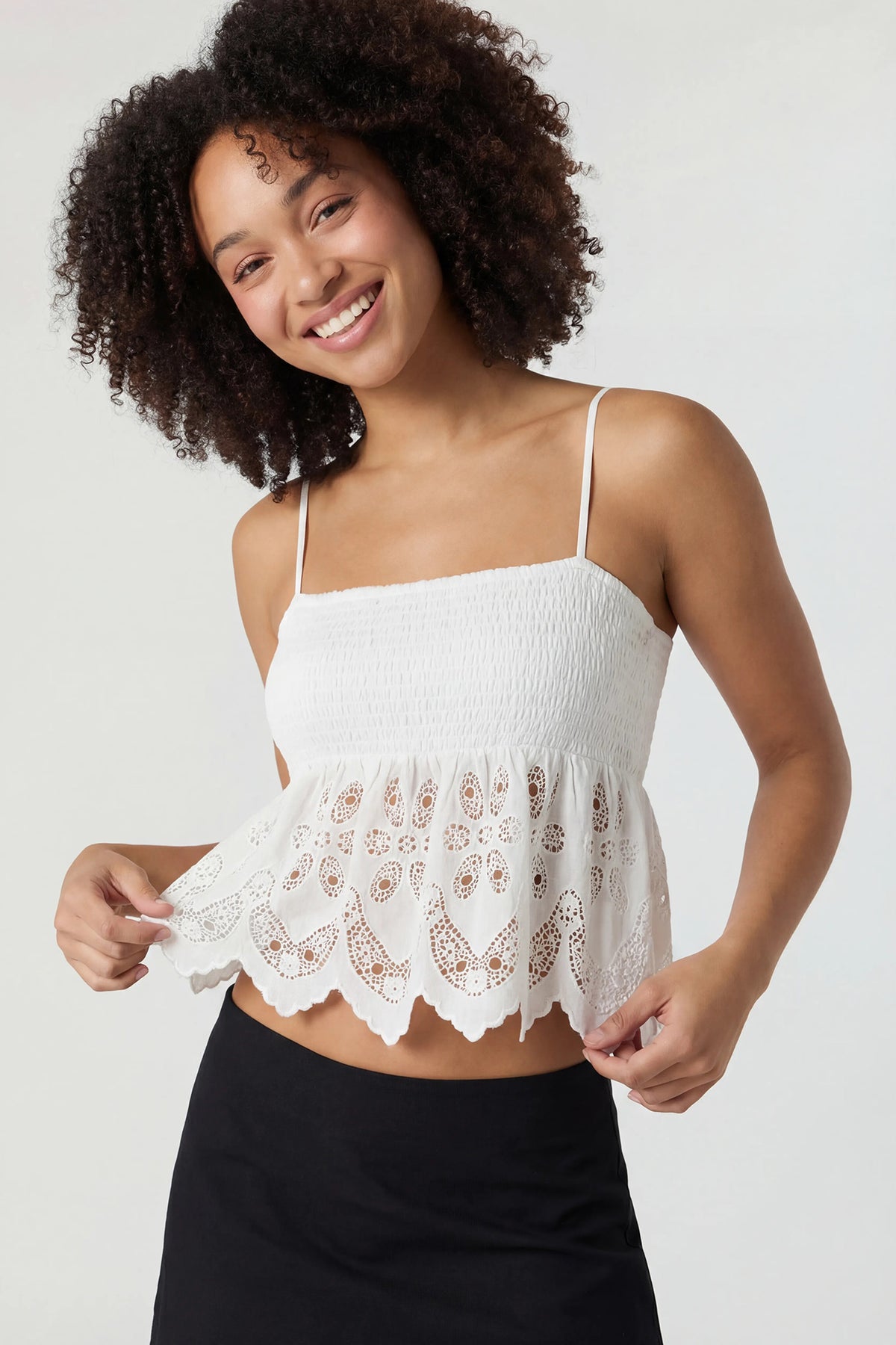 Eyelet Babydoll Tank - White