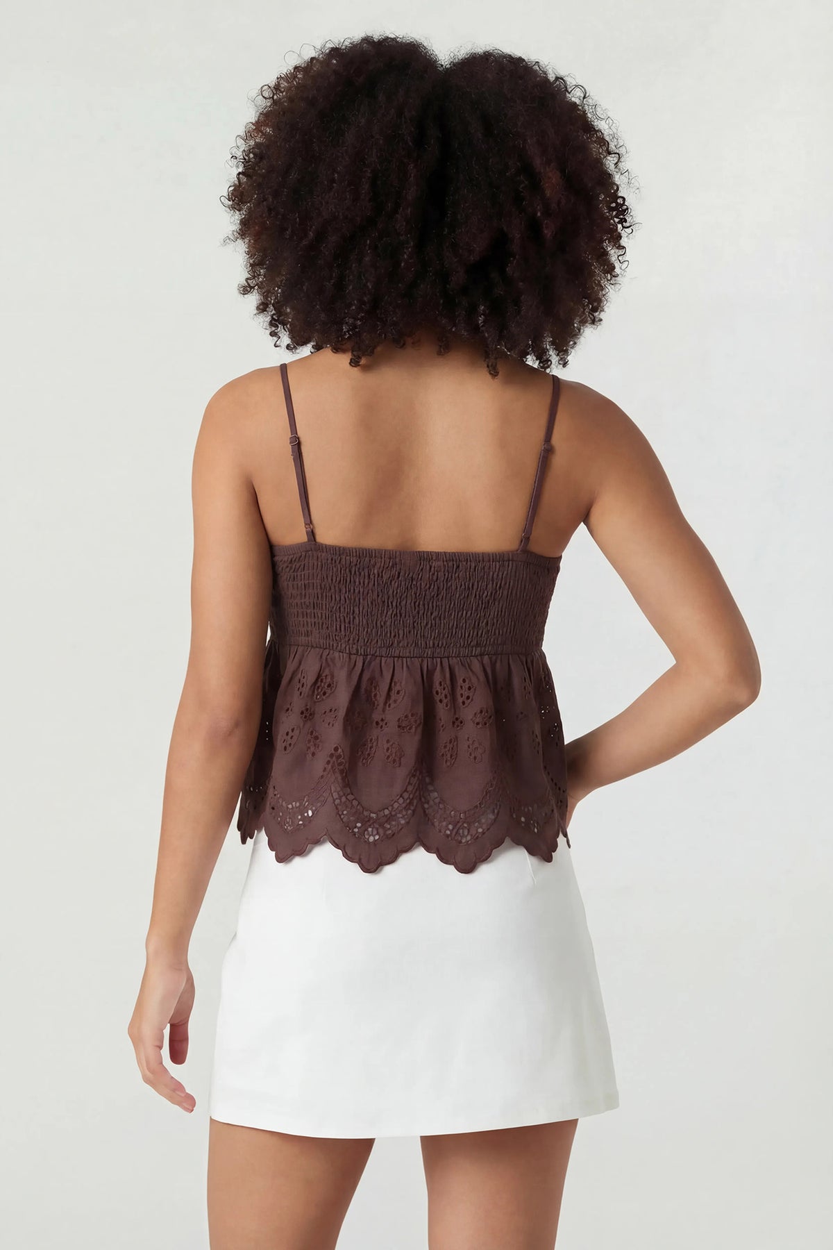 Alt View 2. Eyelet Babydoll Tank - Brown
