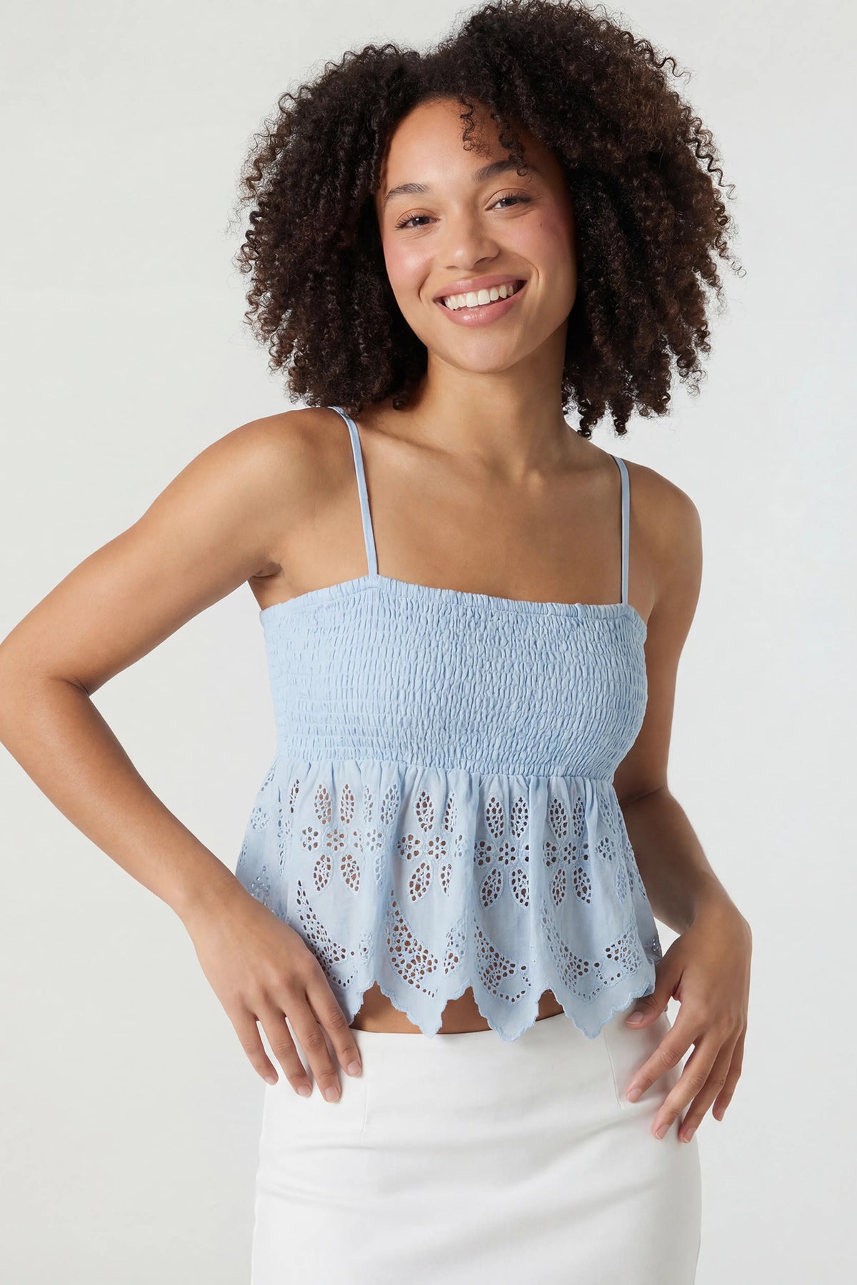 Eyelet Babydoll Tank - Baby Blue