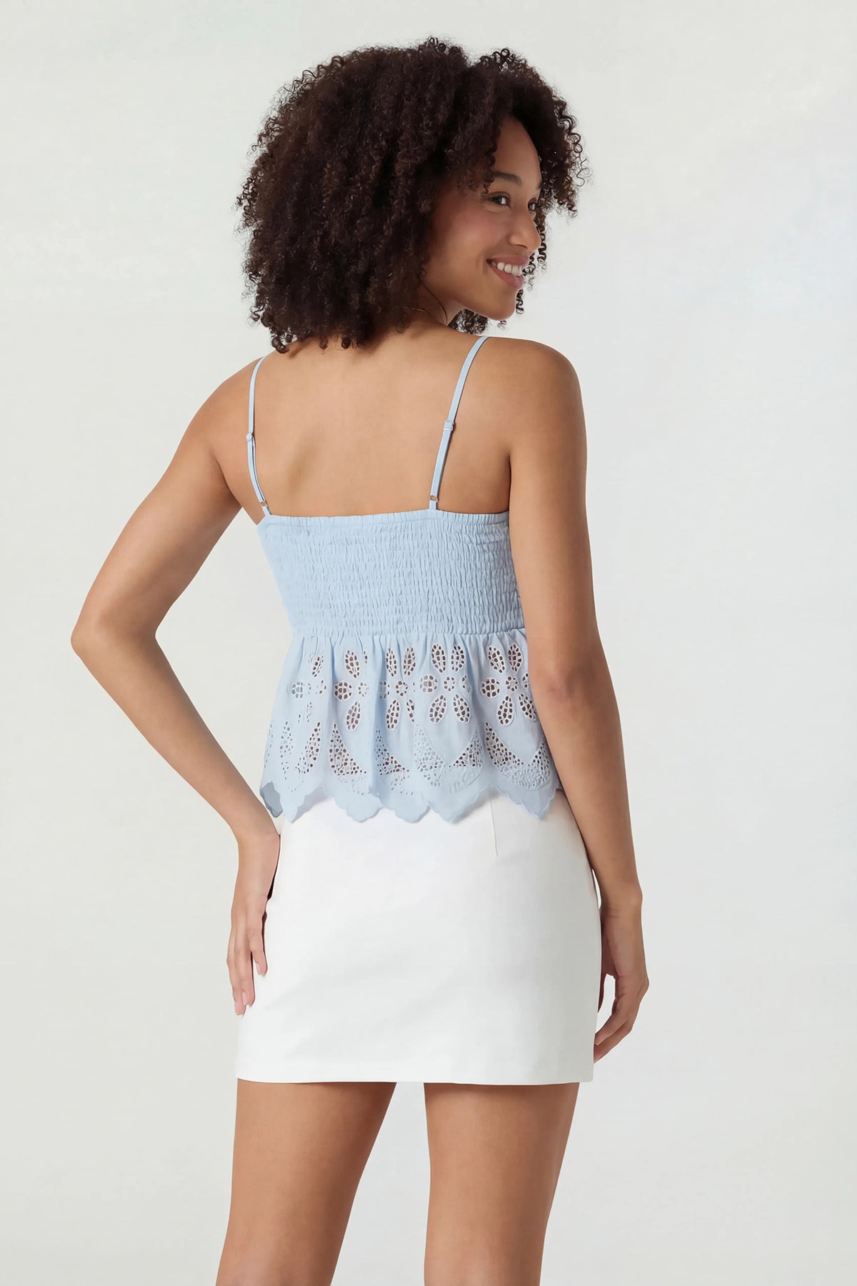 Alt View 2. Eyelet Babydoll Tank - Baby Blue