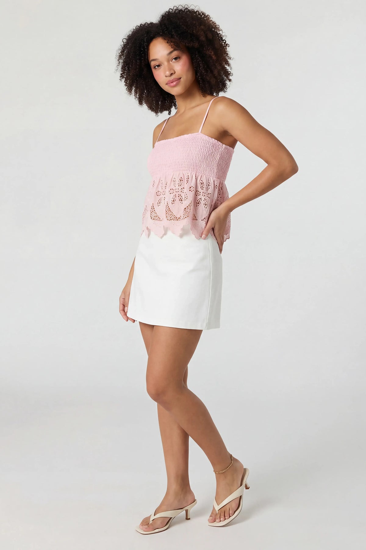 Alt View 3. Eyelet Babydoll Tank - Pink