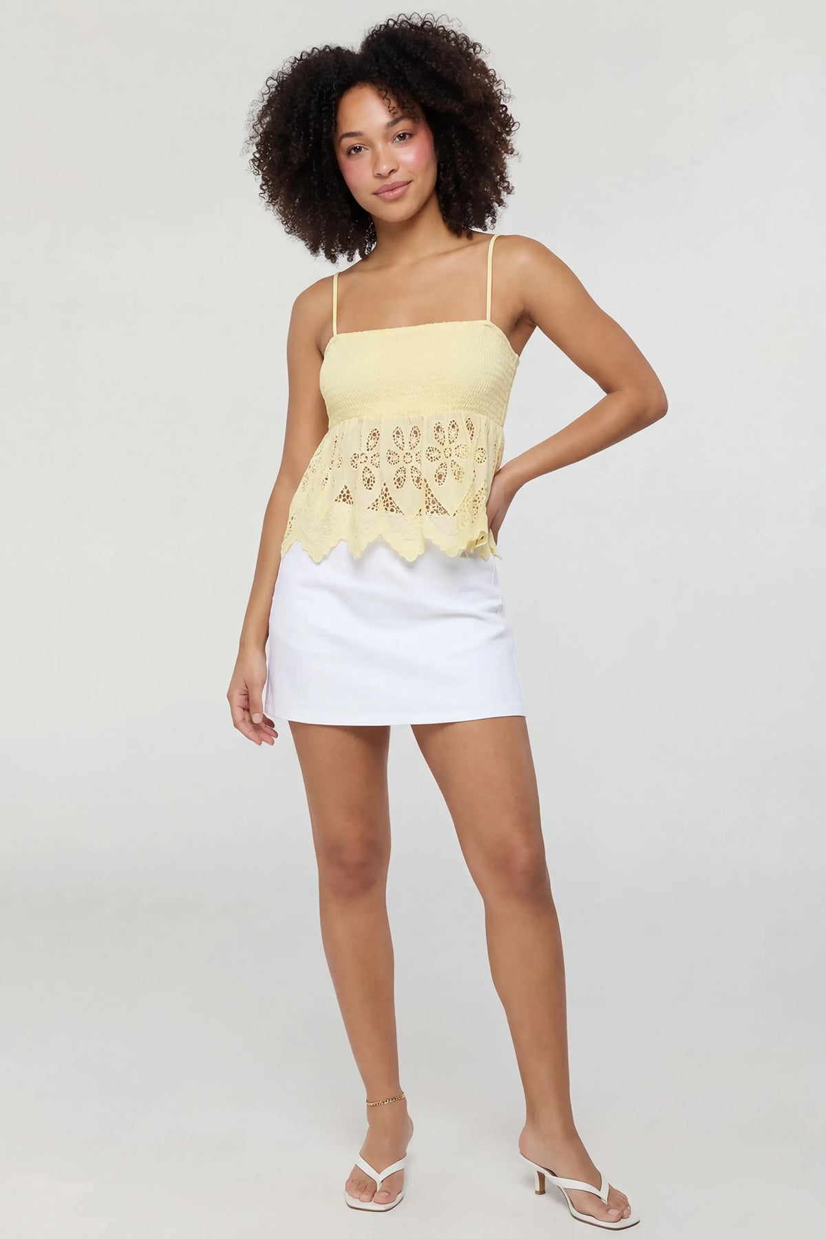 Alt View 3. Eyelet Babydoll Tank - Yellow
