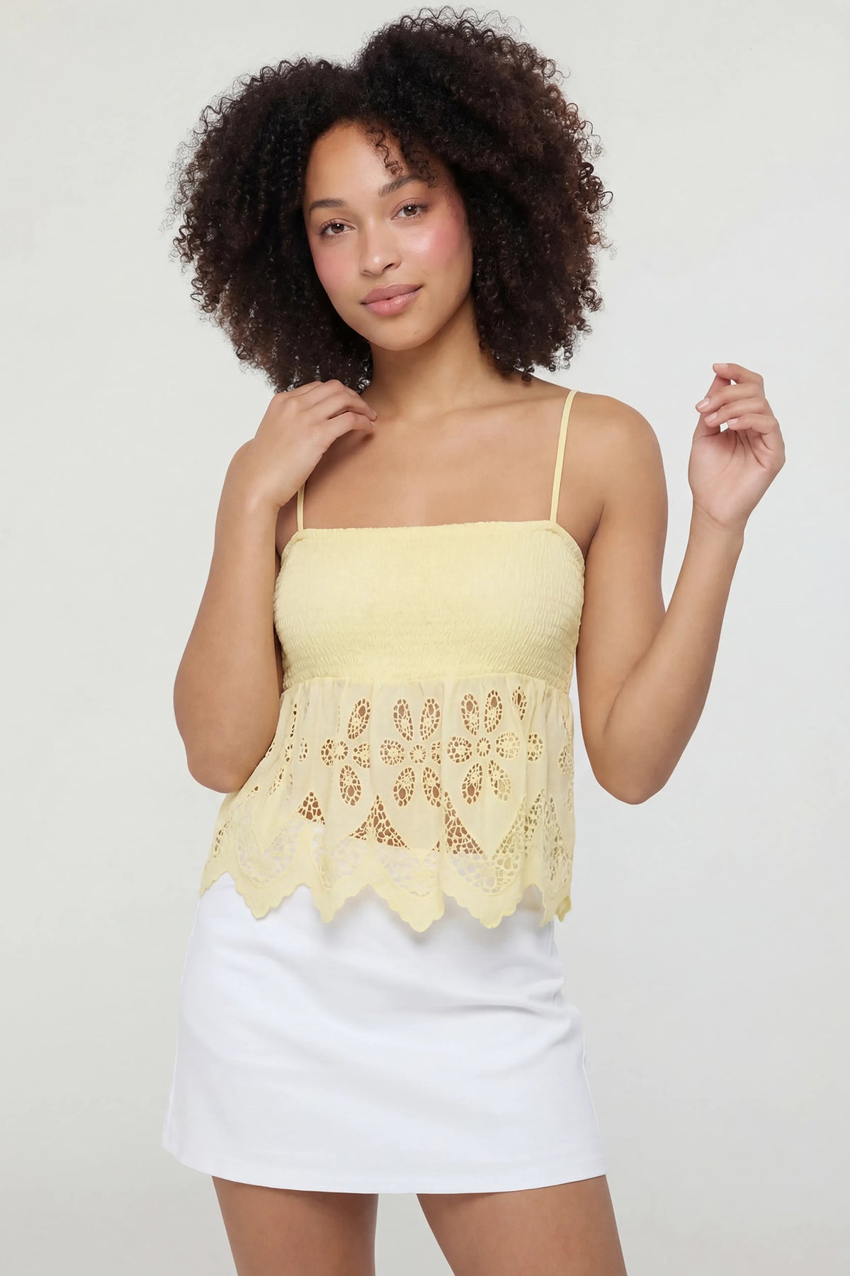 Eyelet Babydoll Tank - Yellow