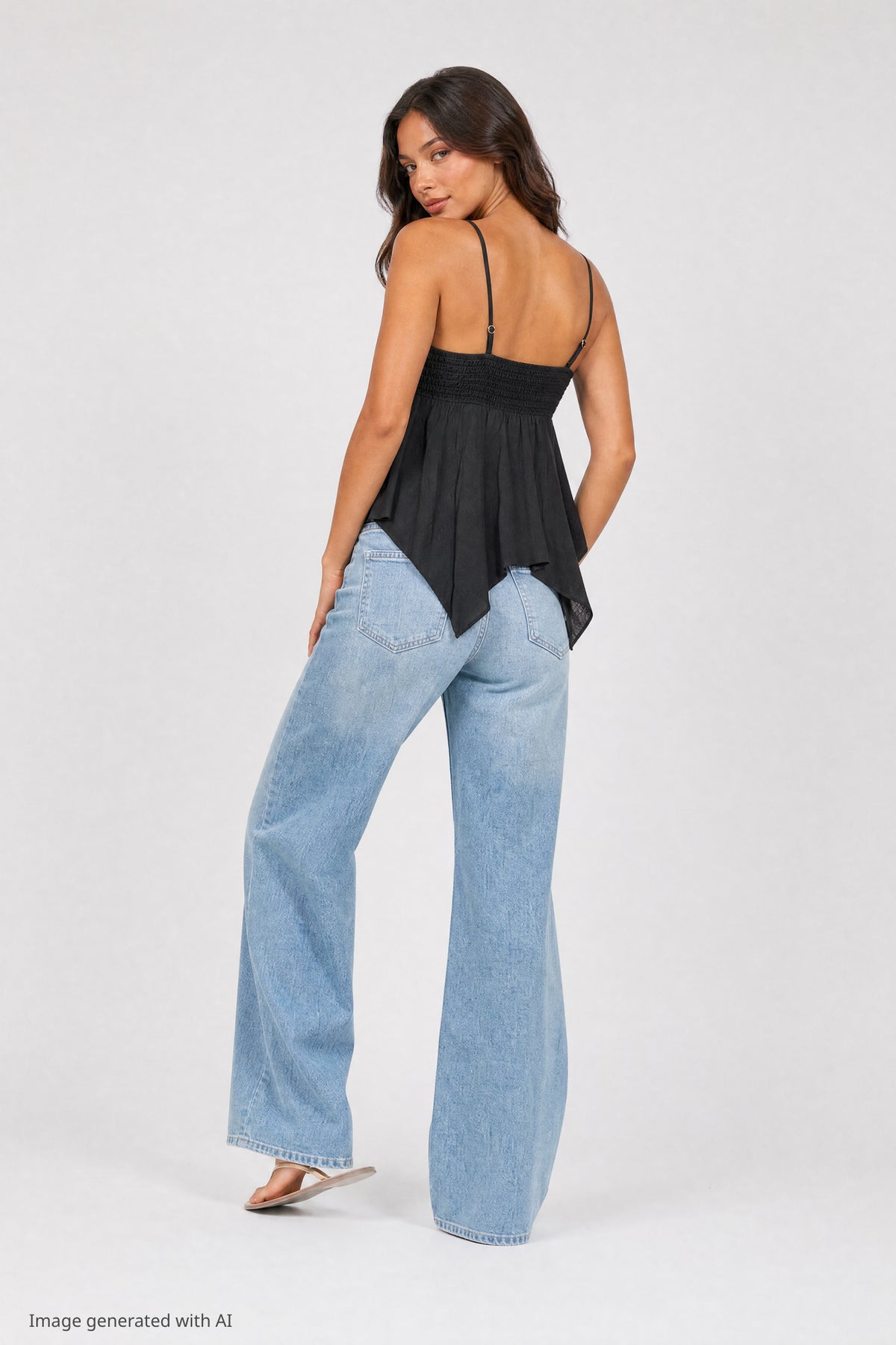 Alt View 2. Surplice Babydoll Tank - Black