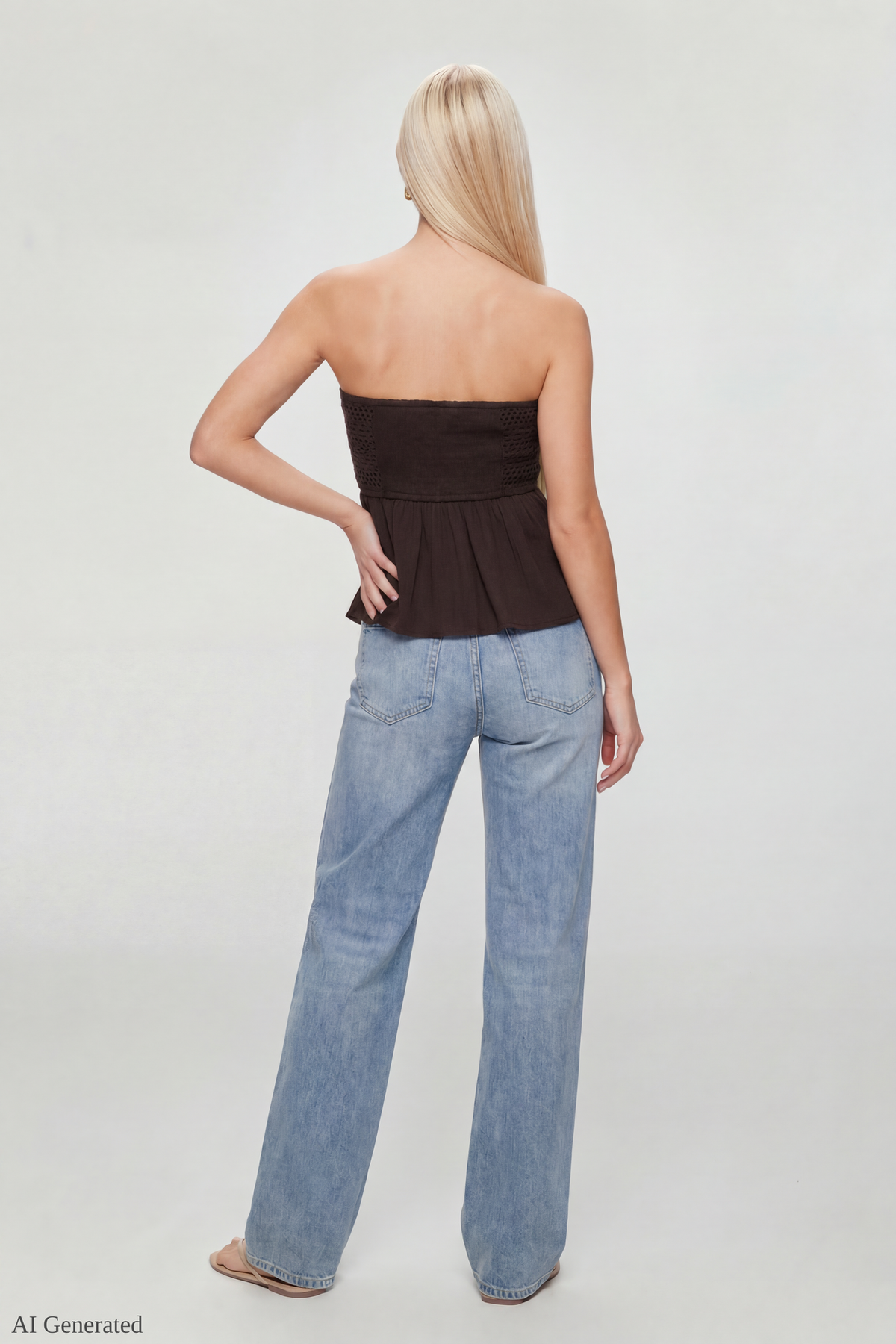 Alt View 2. Crochet Tube Top - Brown
