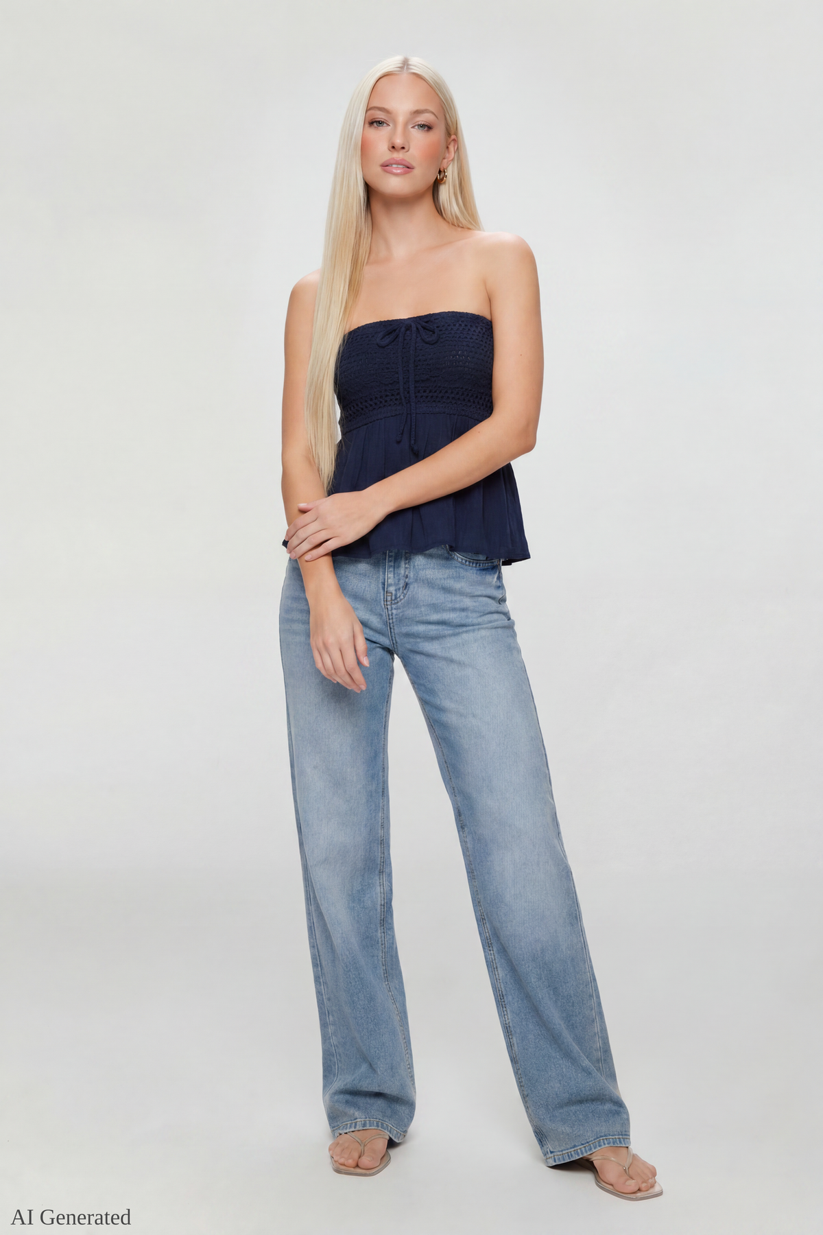 Alt View 3. Crochet Tube Top - Navy
