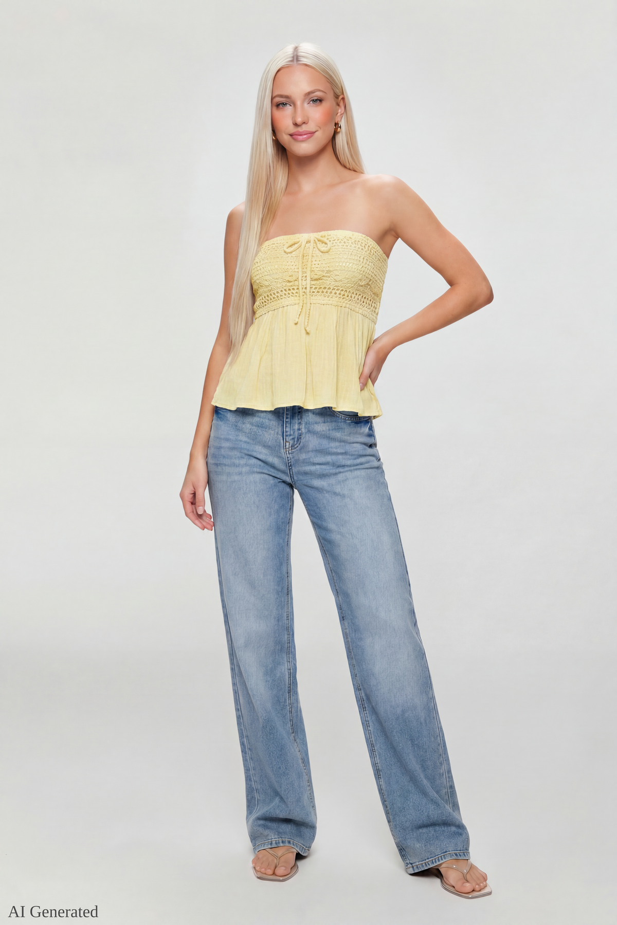 Alt View 3. Crochet Tube Top - Pale Yellow